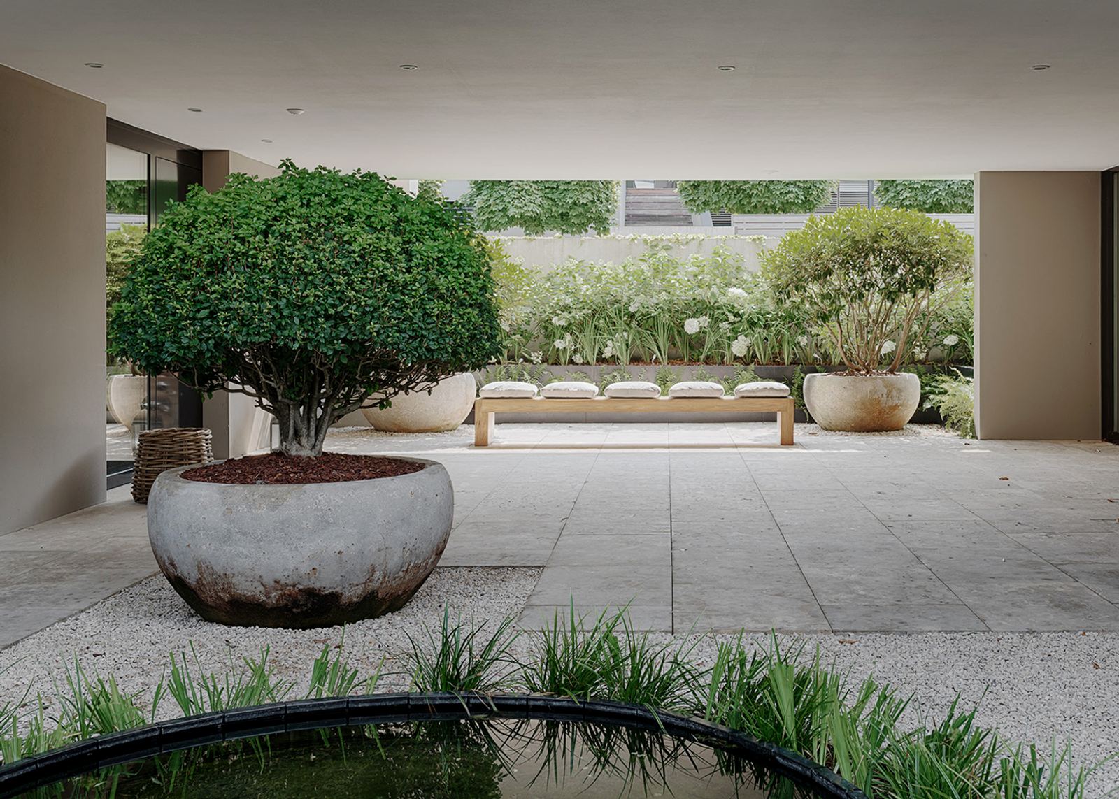 Covered courtyard with planters