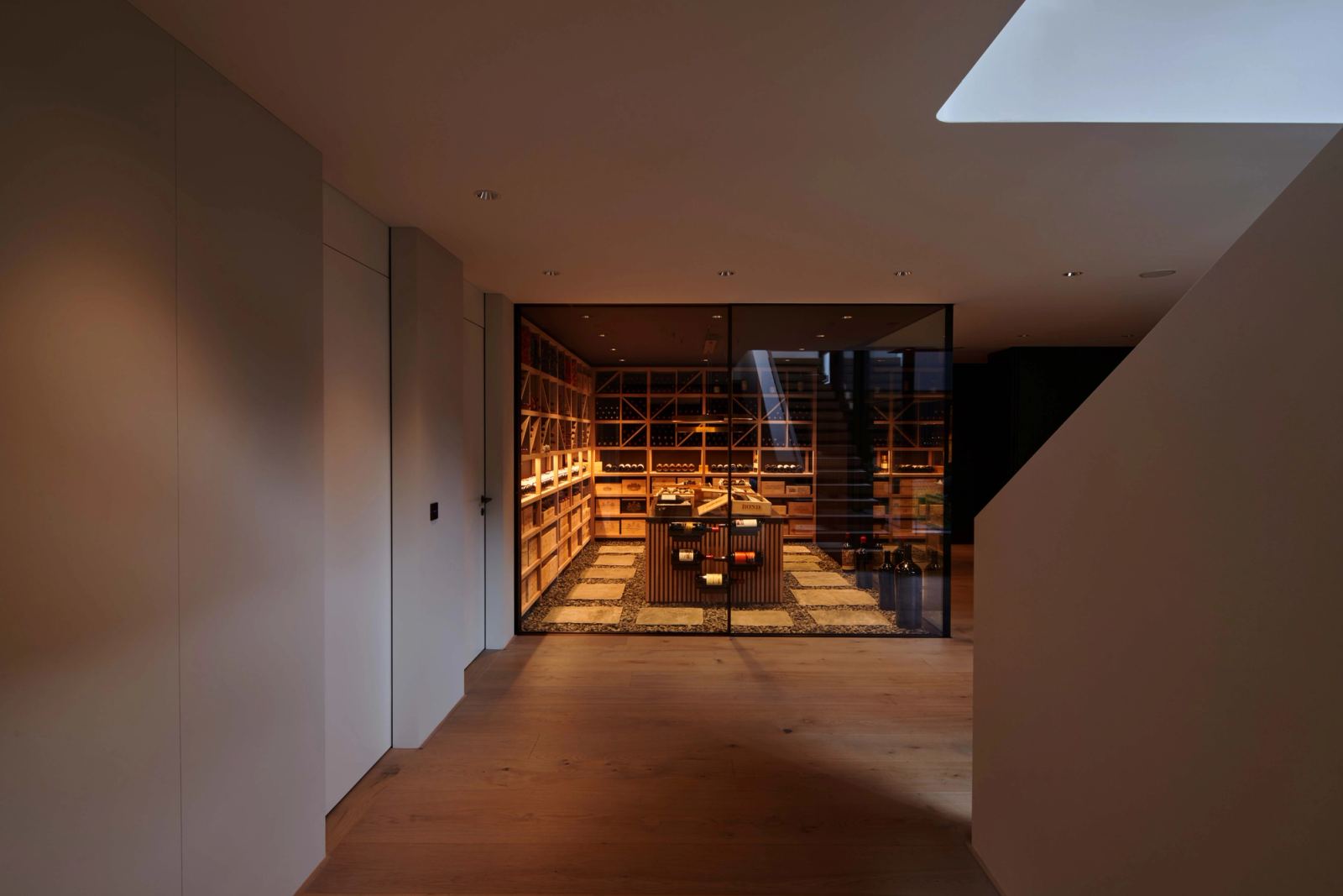 Glazed wine cellar at the end of the hallway