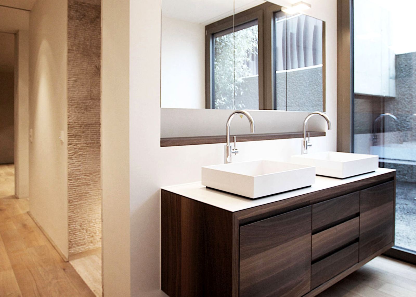 Double vanity with timber base unit
