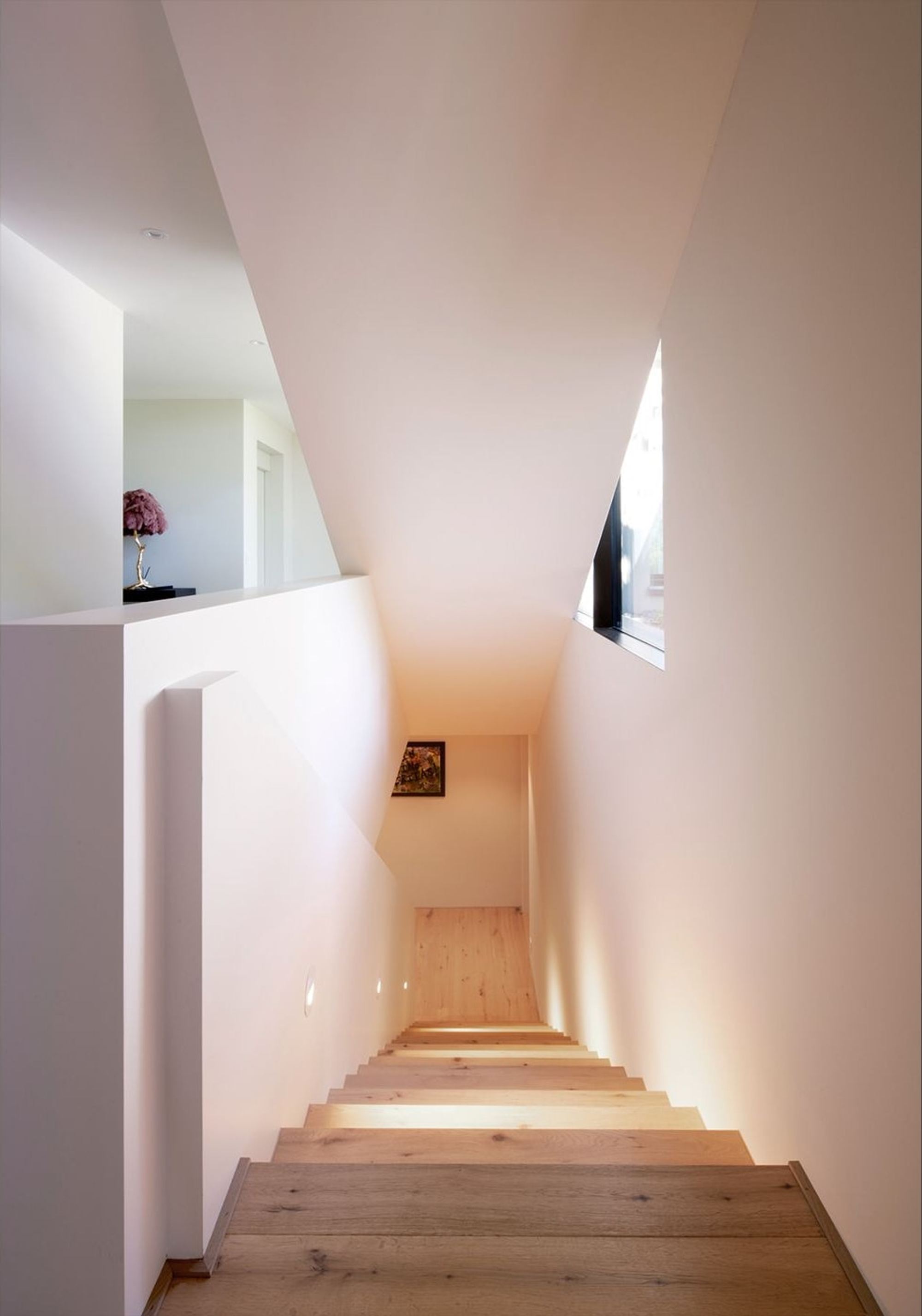Stairway down with timber steps and skylight – Single-family house in Herrliberg