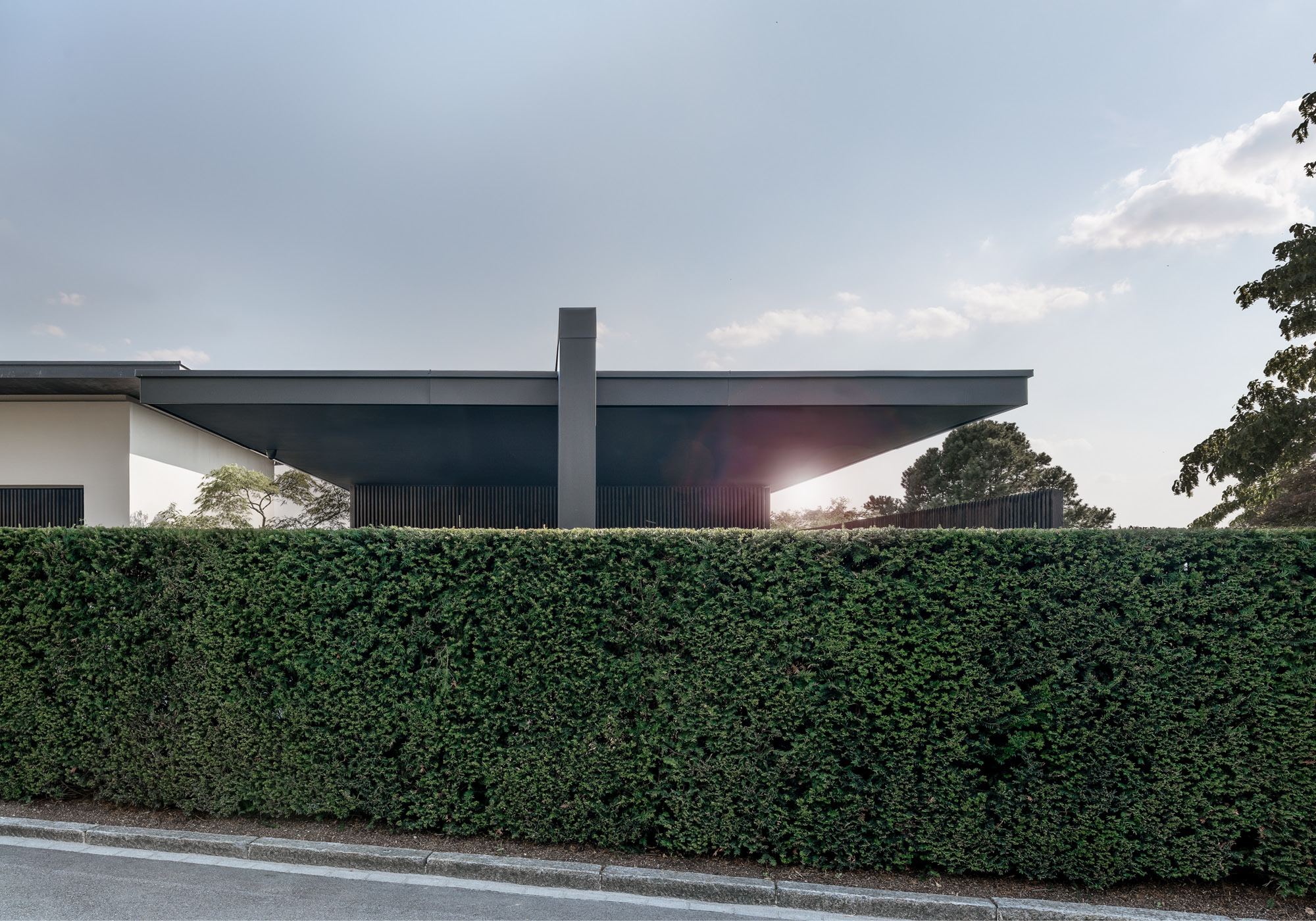 Flat roof above a tall hedge – Single-family house in Uitikon