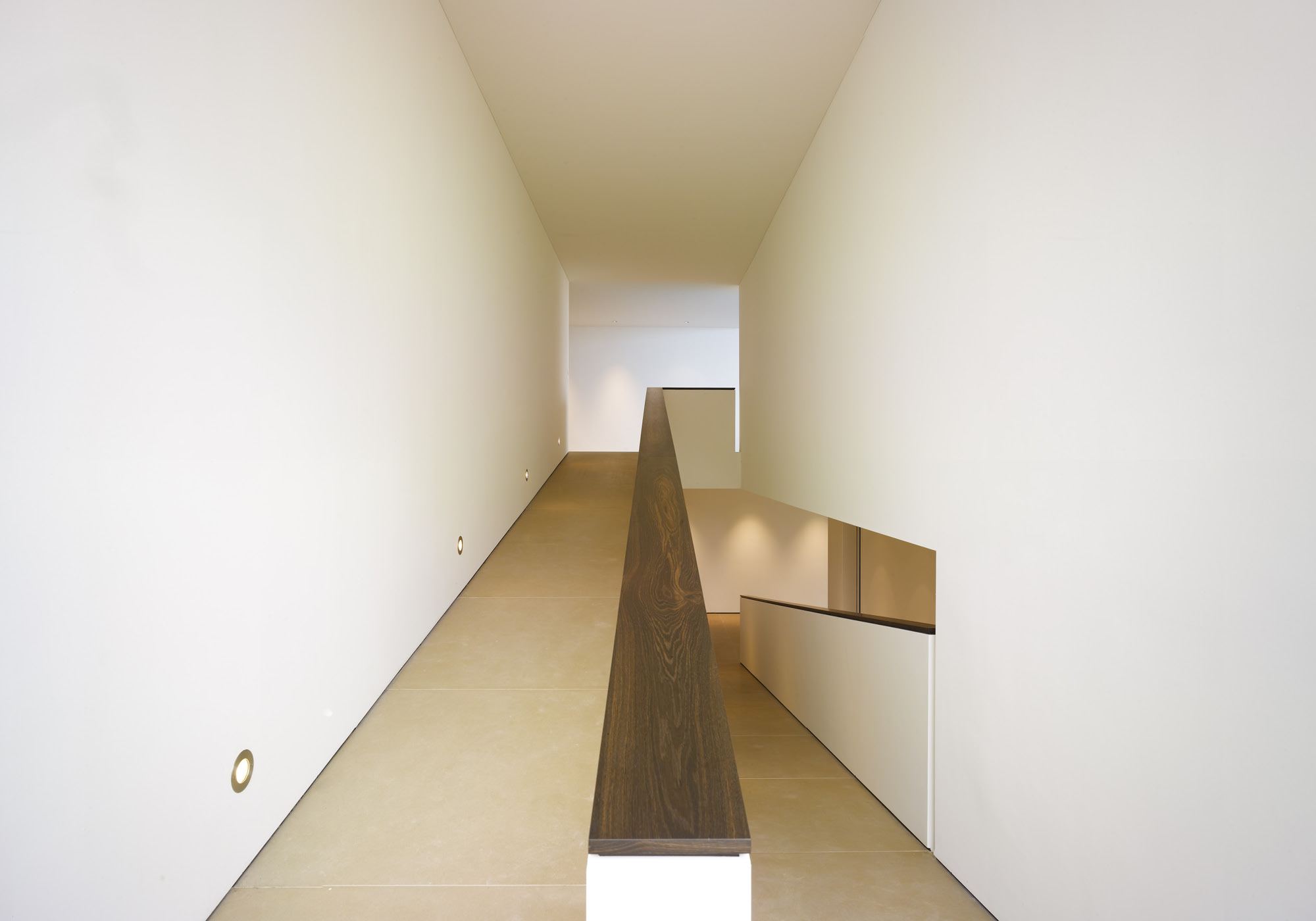 Timber handrail in the bright stairwell – Single-family house in Uitikon