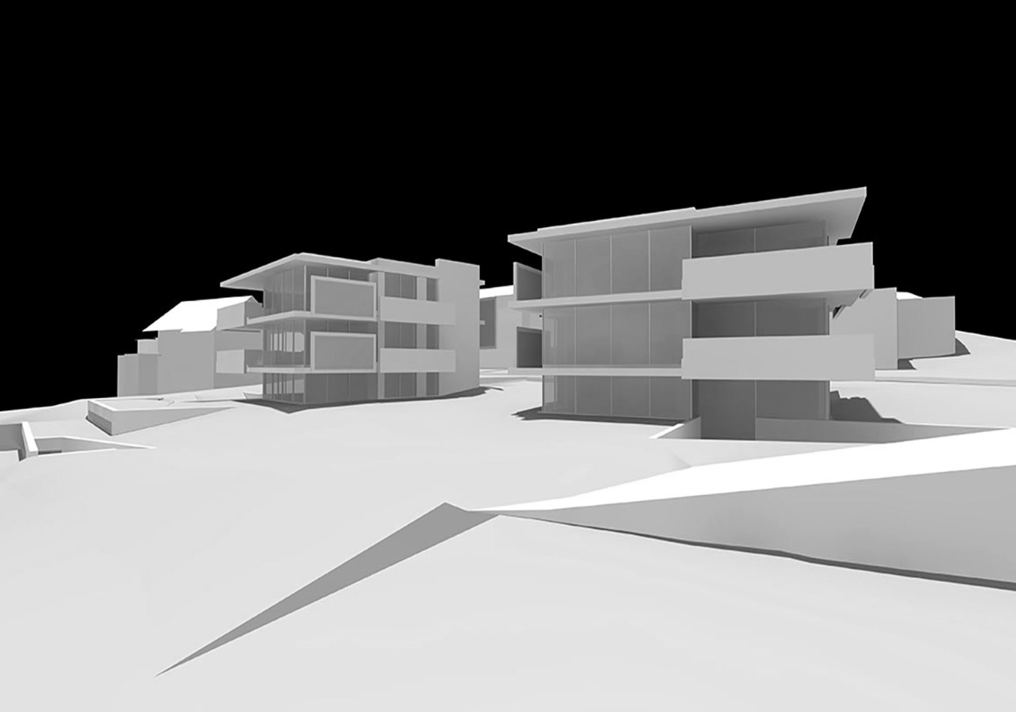 Massing study of both buildings within the terrain – Apartment building in Küsnacht