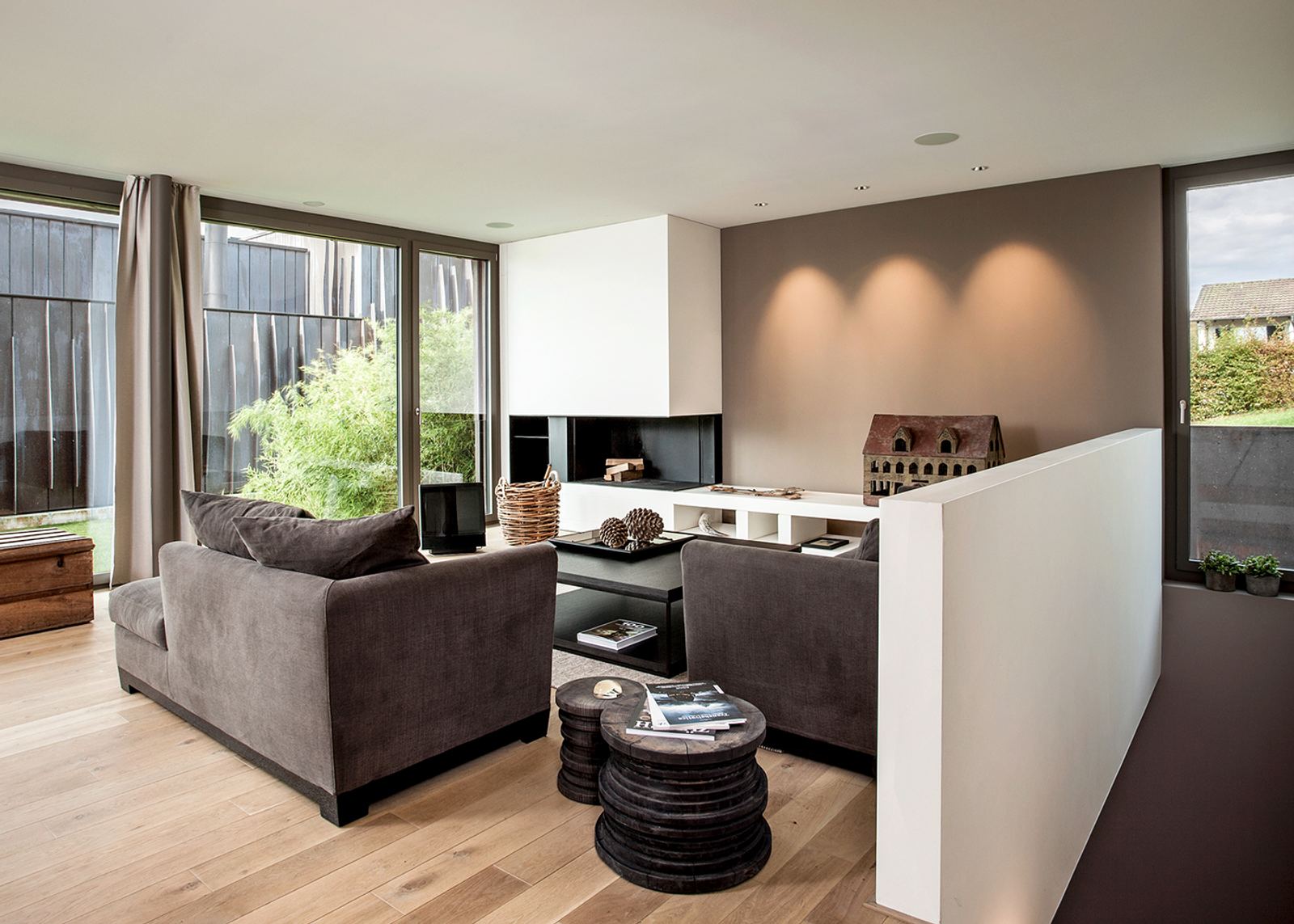 Living room with sofa and fireplace
