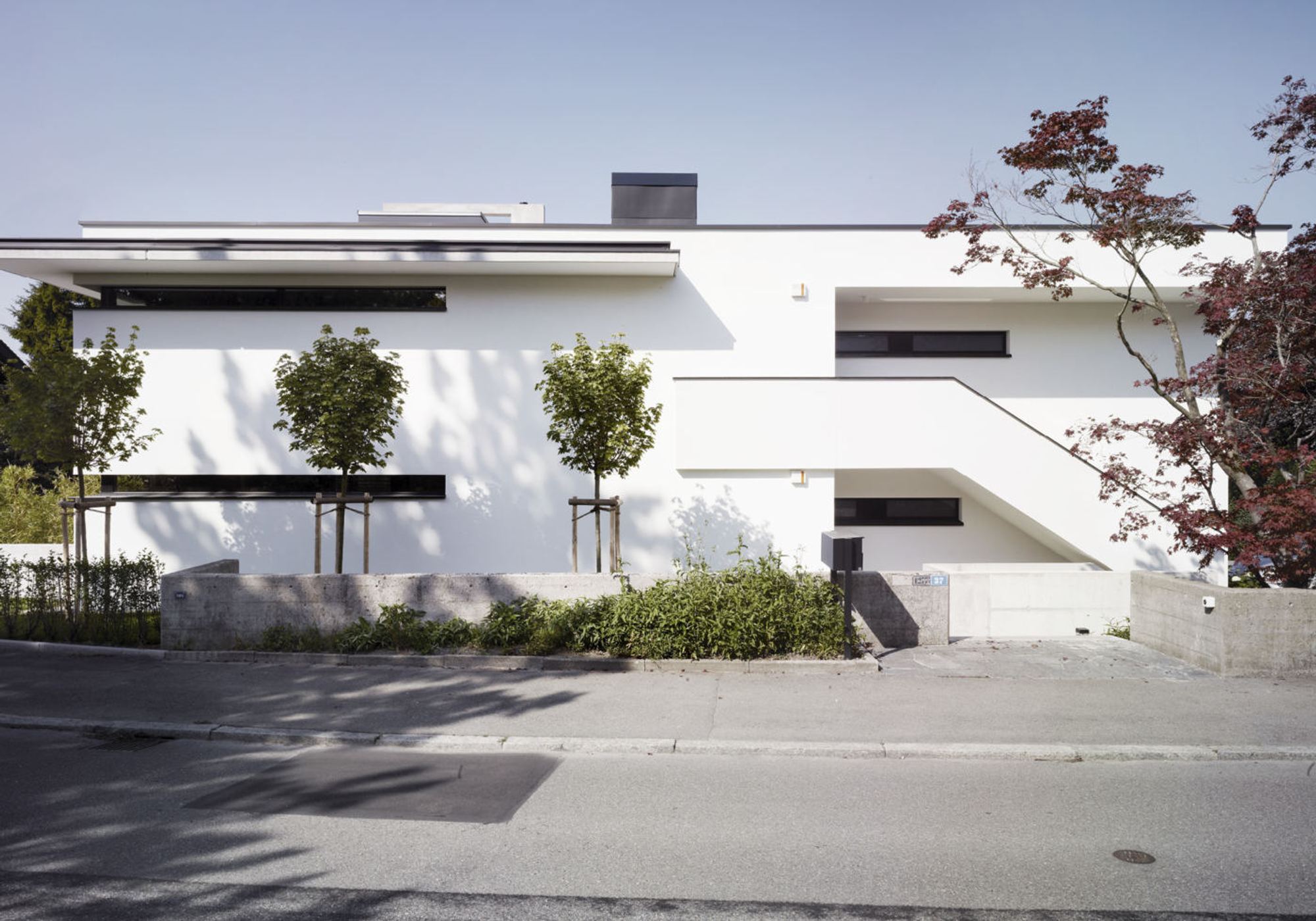 Street view with trees behind the wall – Apartment building in Uitikon