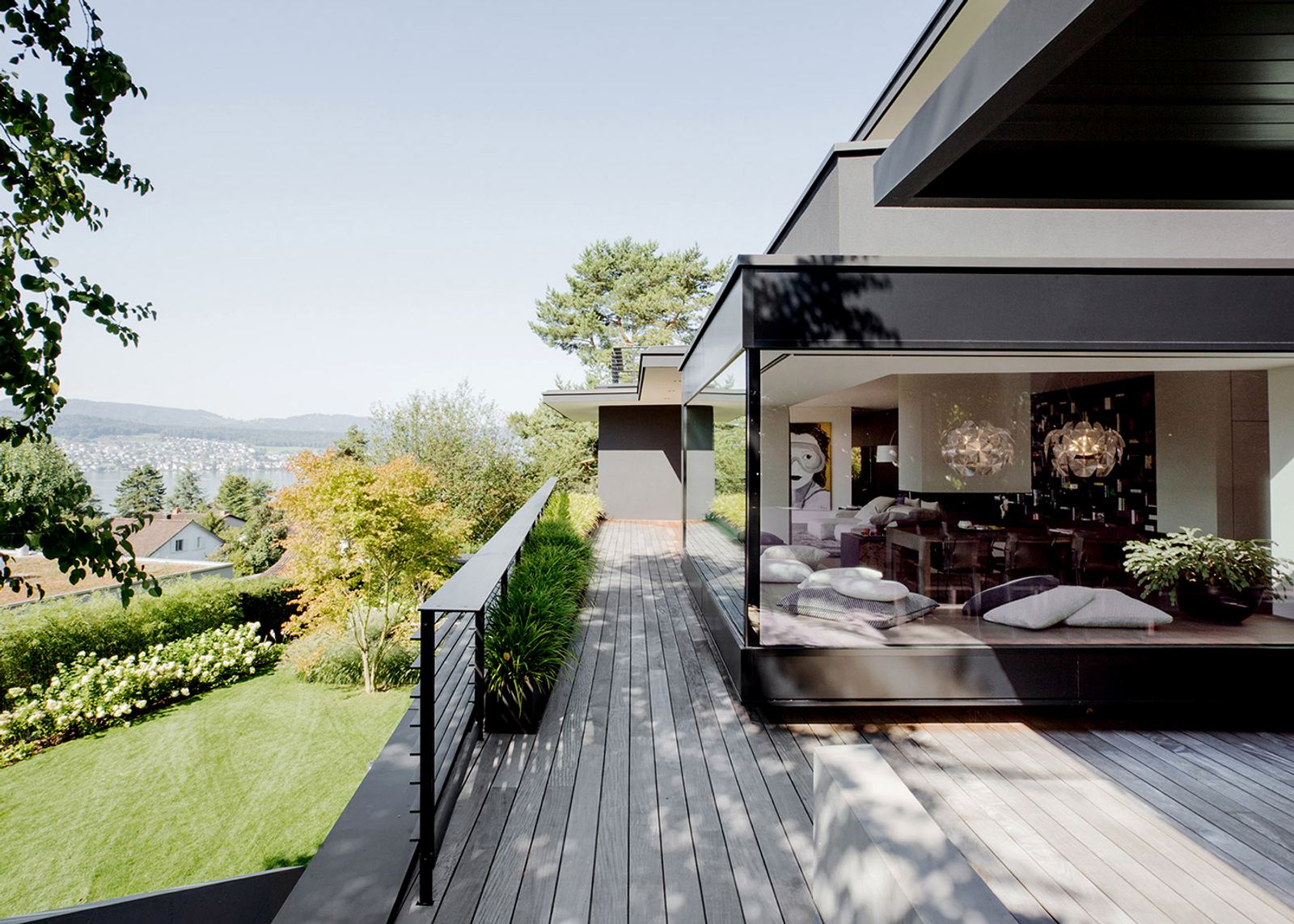 Timber terrace with view of the lake