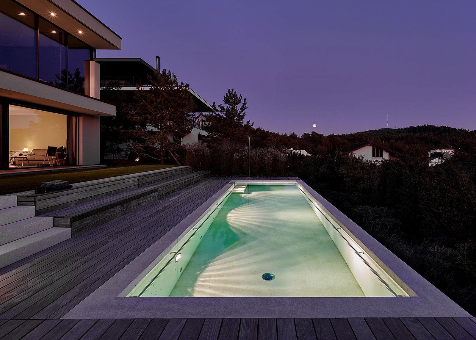 Illuminated pool in the evening