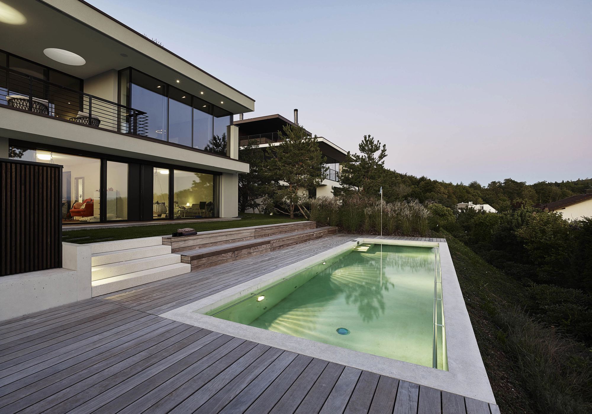 Pool in front of the glazed garden facade – Single-family house in Uitikon