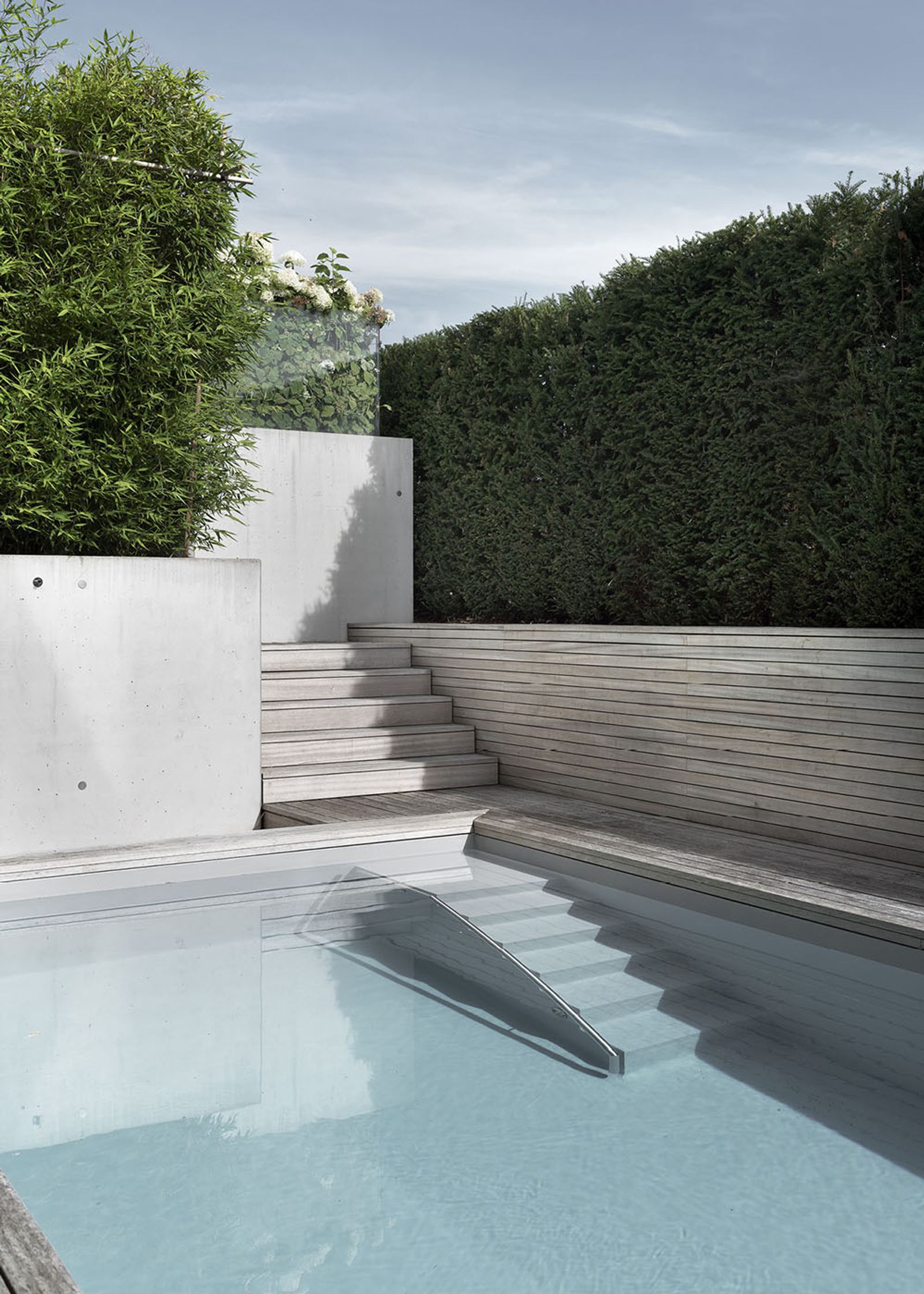 Pool with entry steps and timber deck