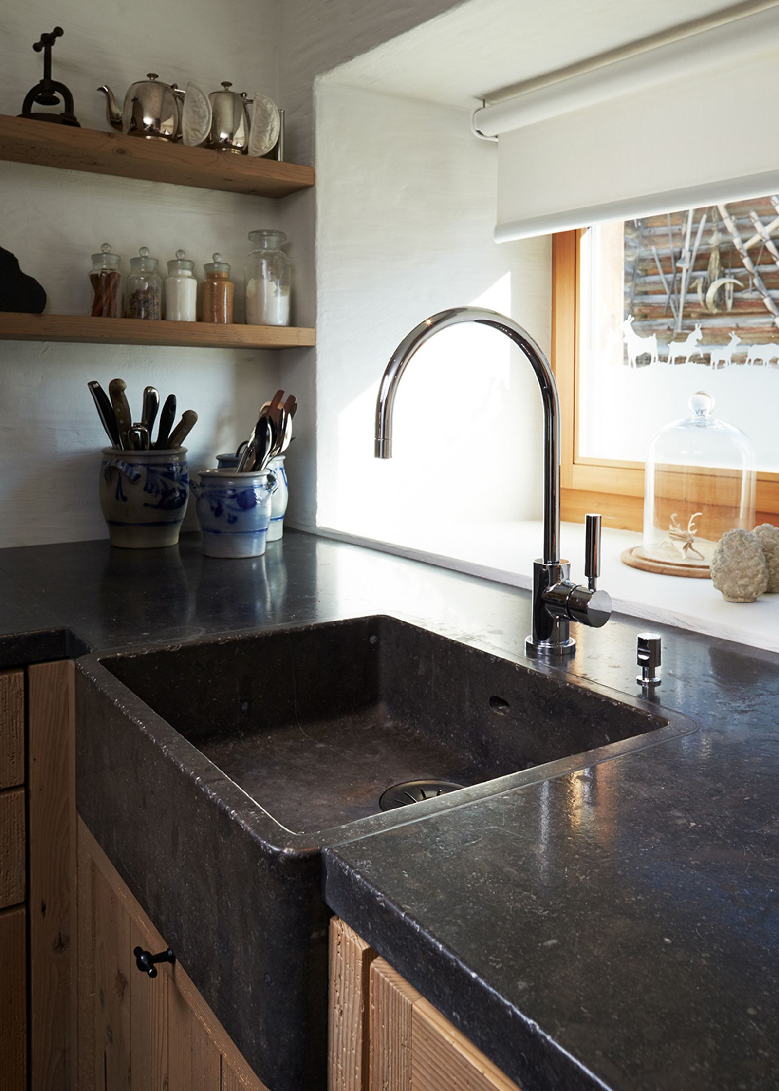 Natural stone sink with tap
