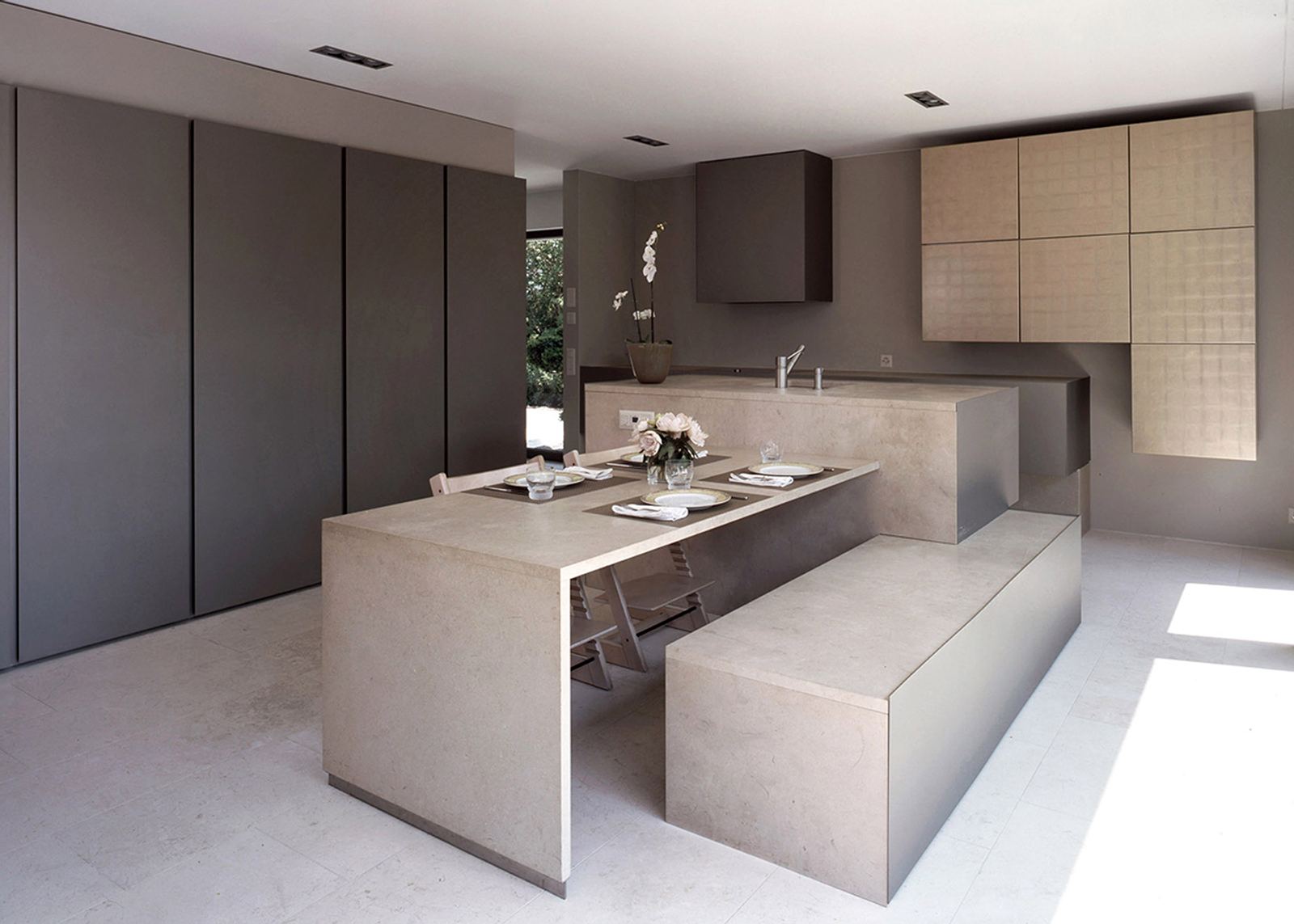Island with stone dining table