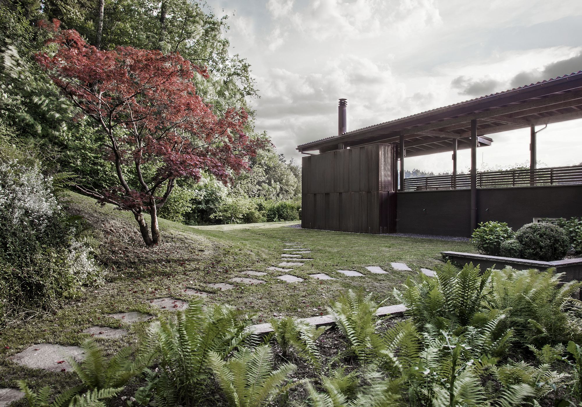 Garden path with stepping stones and Japanese maple – Interiors and landscape, Stallikon