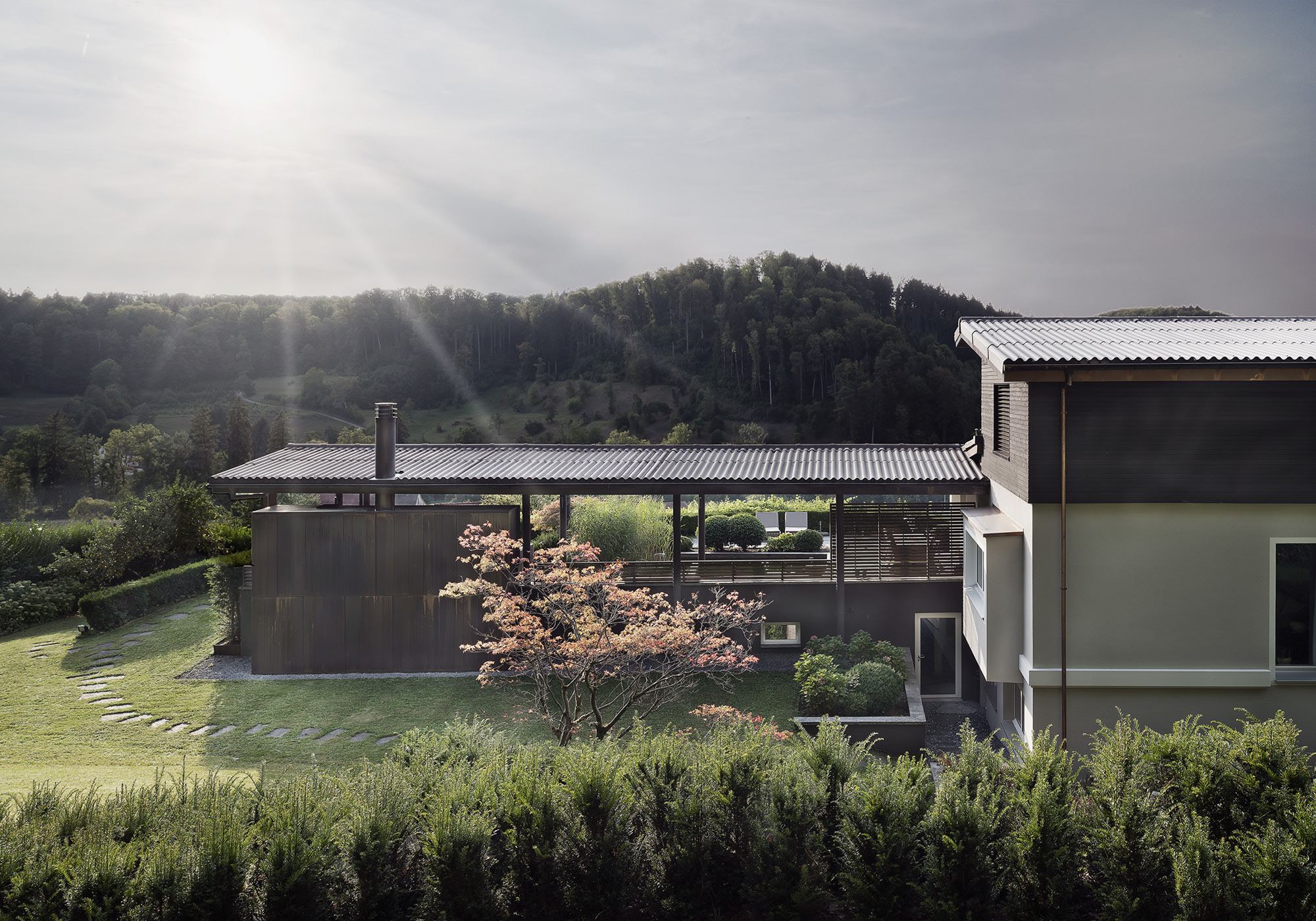 House and pavilion with garden path at the edge of the forest – Interiors and landscape, Stallikon
