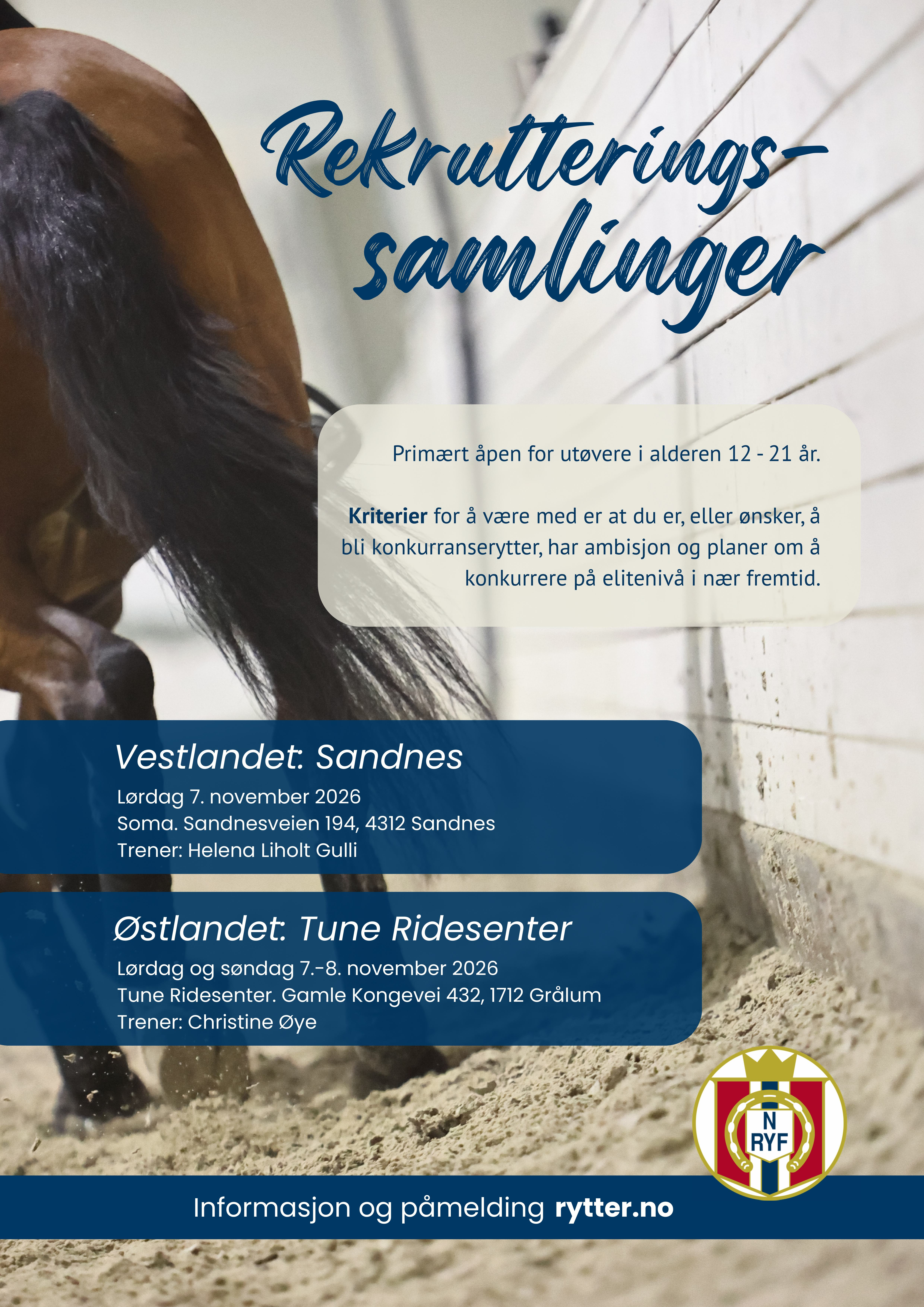 hest / Norges Rytterforbund / rekrutteringssamling Dressur