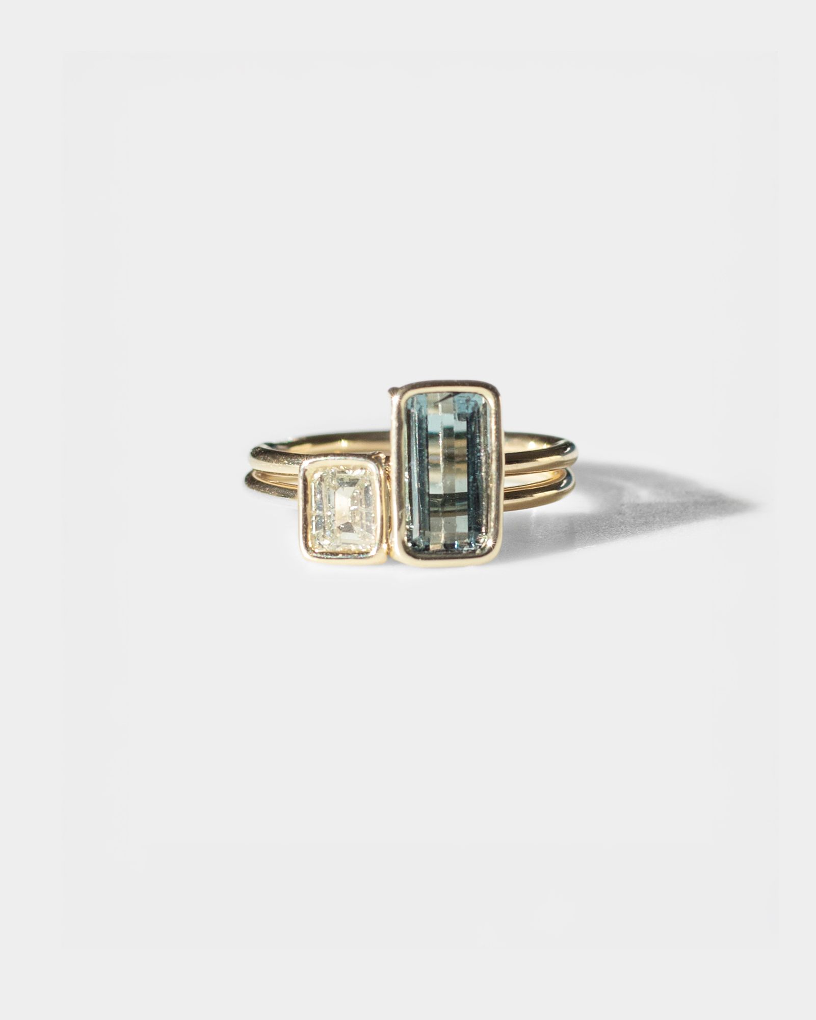 Emerald Cut Blue Tourmaline and Diamond