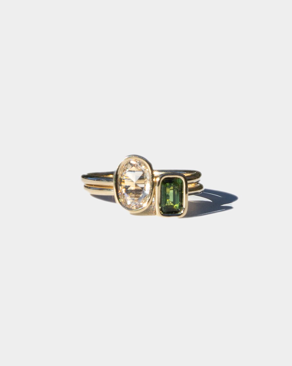 Rose Cut Diamond and Emerald Cut Tourmaline