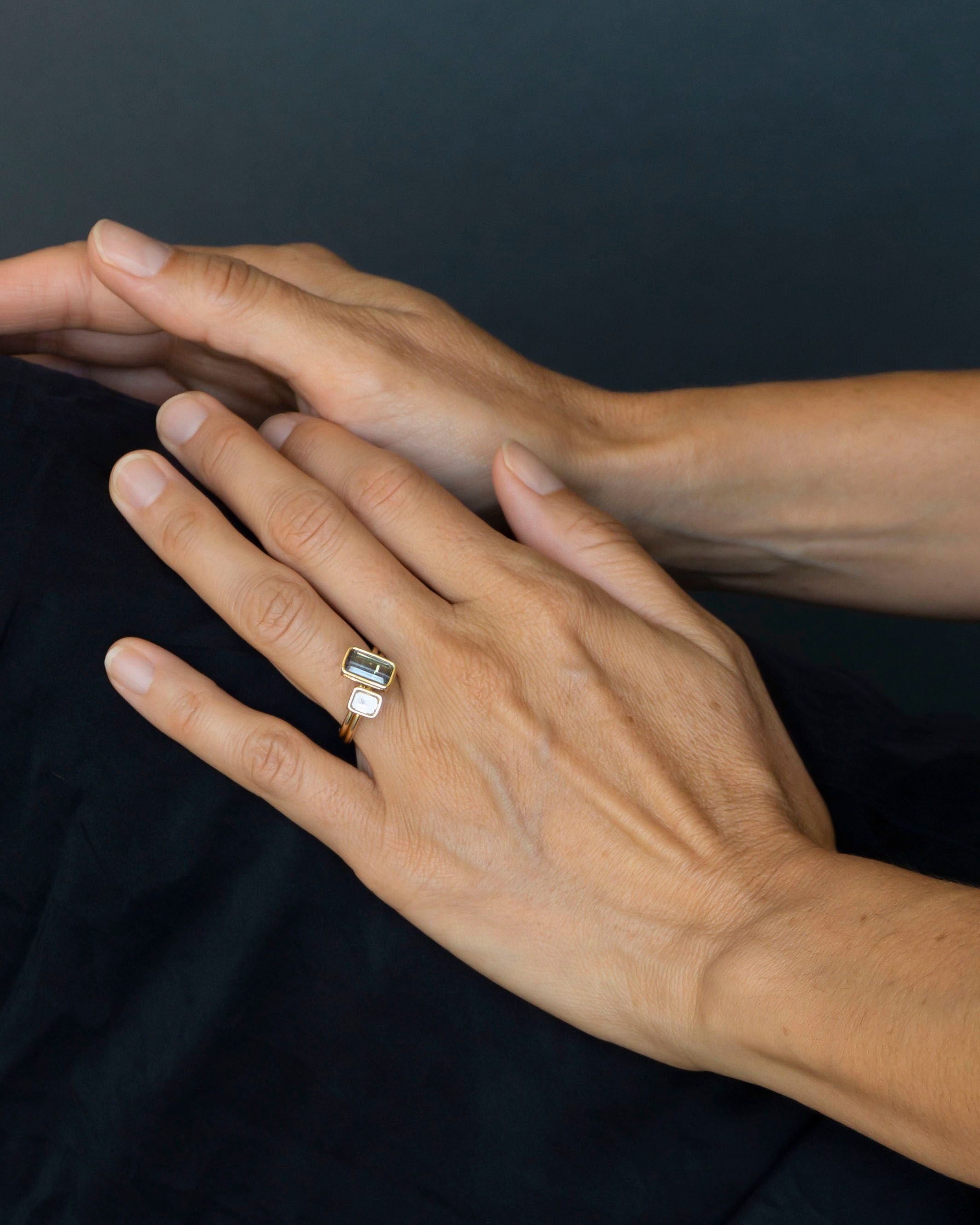 Emerald Cut Blue Tourmaline and Diamond