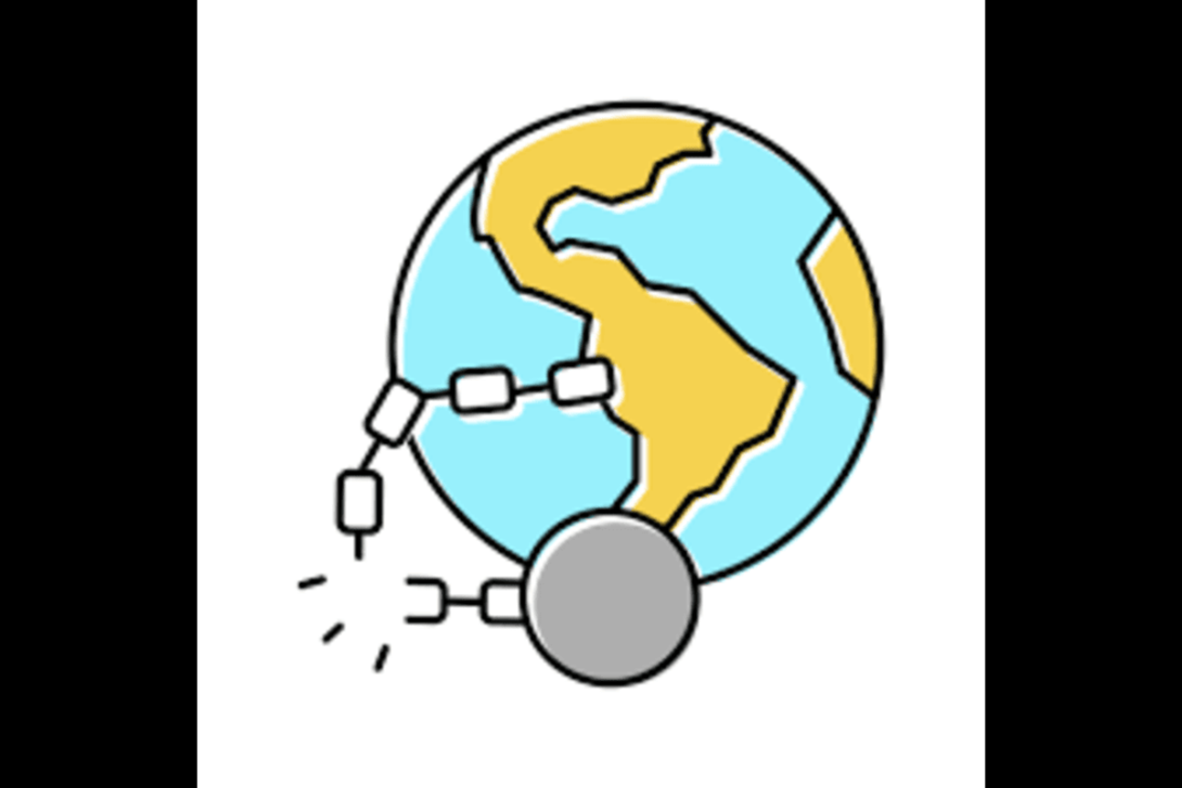 Cartoon earth with a wrecking ball breaking a chain wrapped around it.