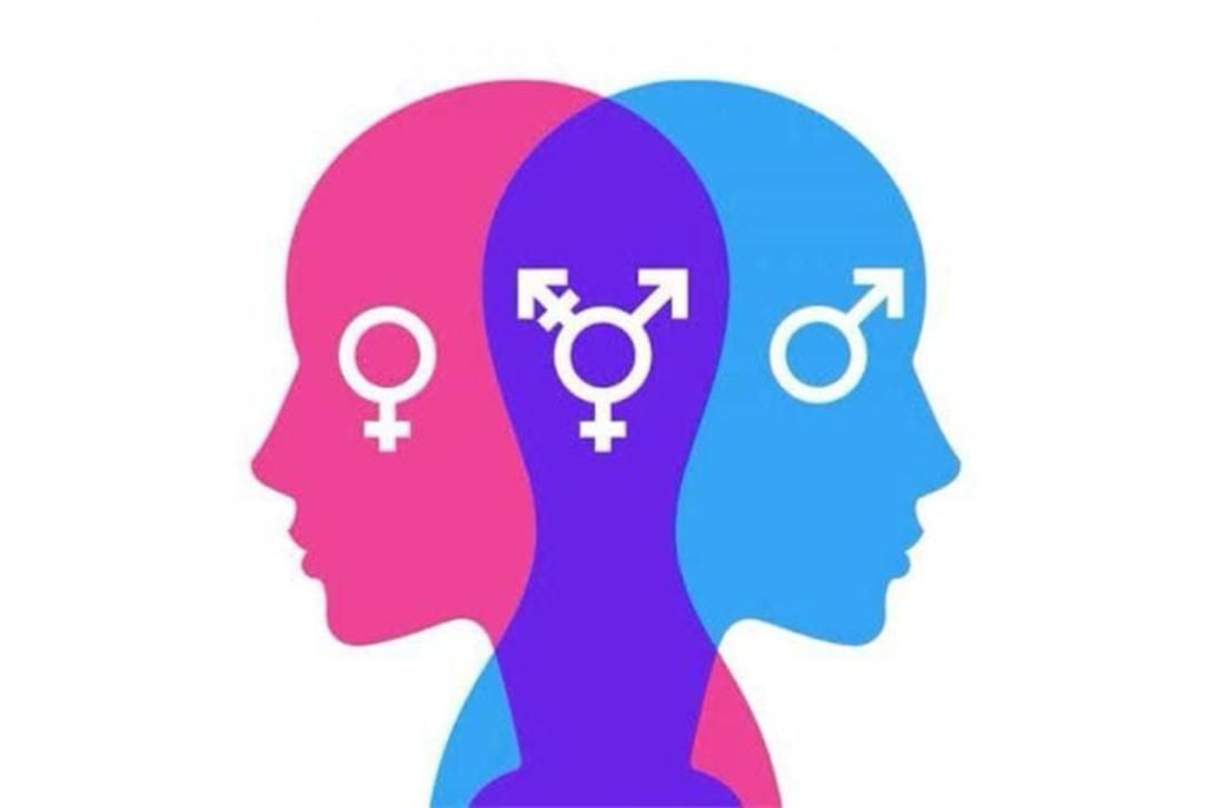 Pink, purple, and blue head silhouettes showing female, transgender, and male symbols respectively.