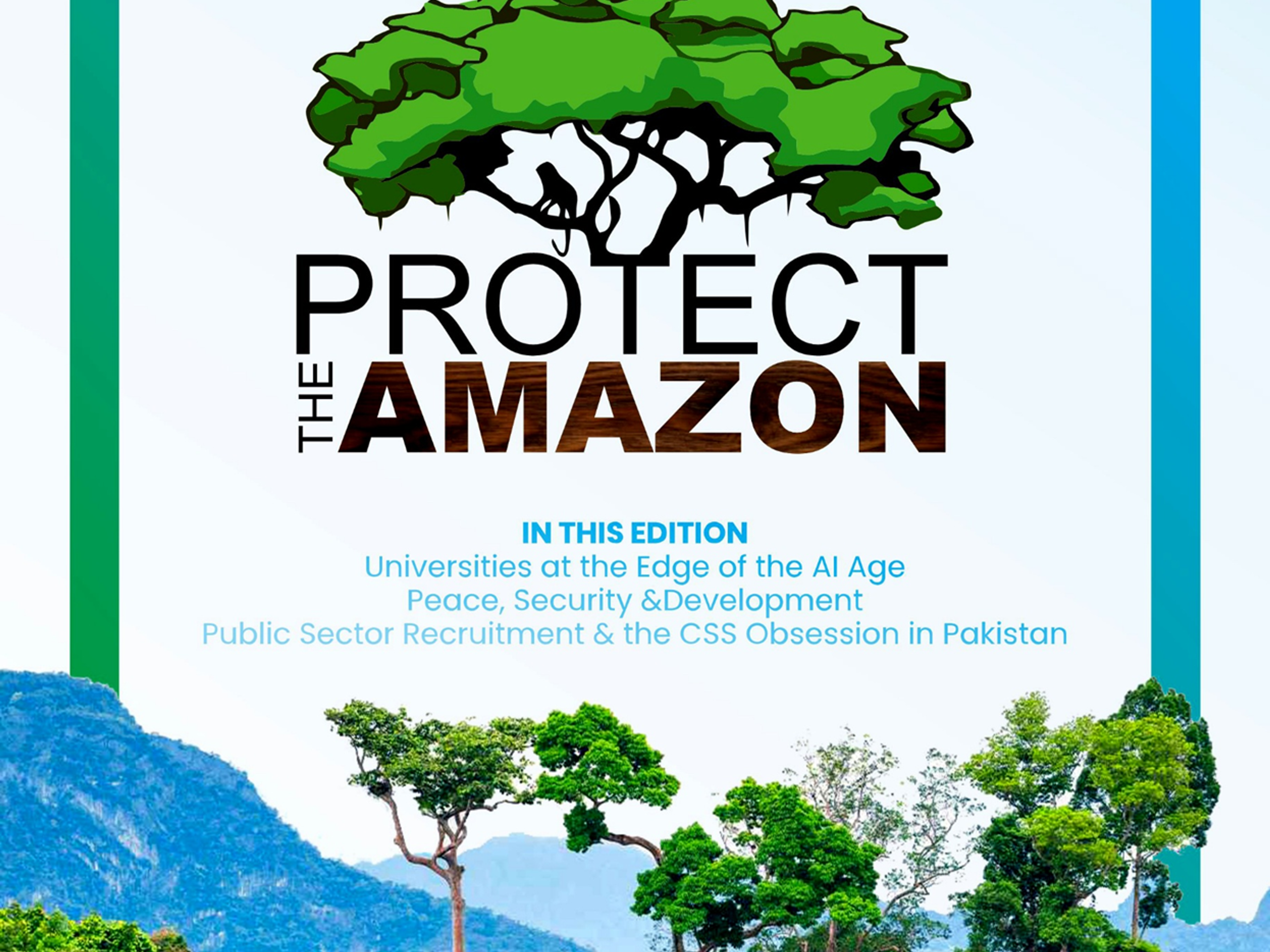 HamQadam magazine cover, November 2025, with a tree illustration and "PROTECT THE AMAZON" text over a lush jungle and mountains.