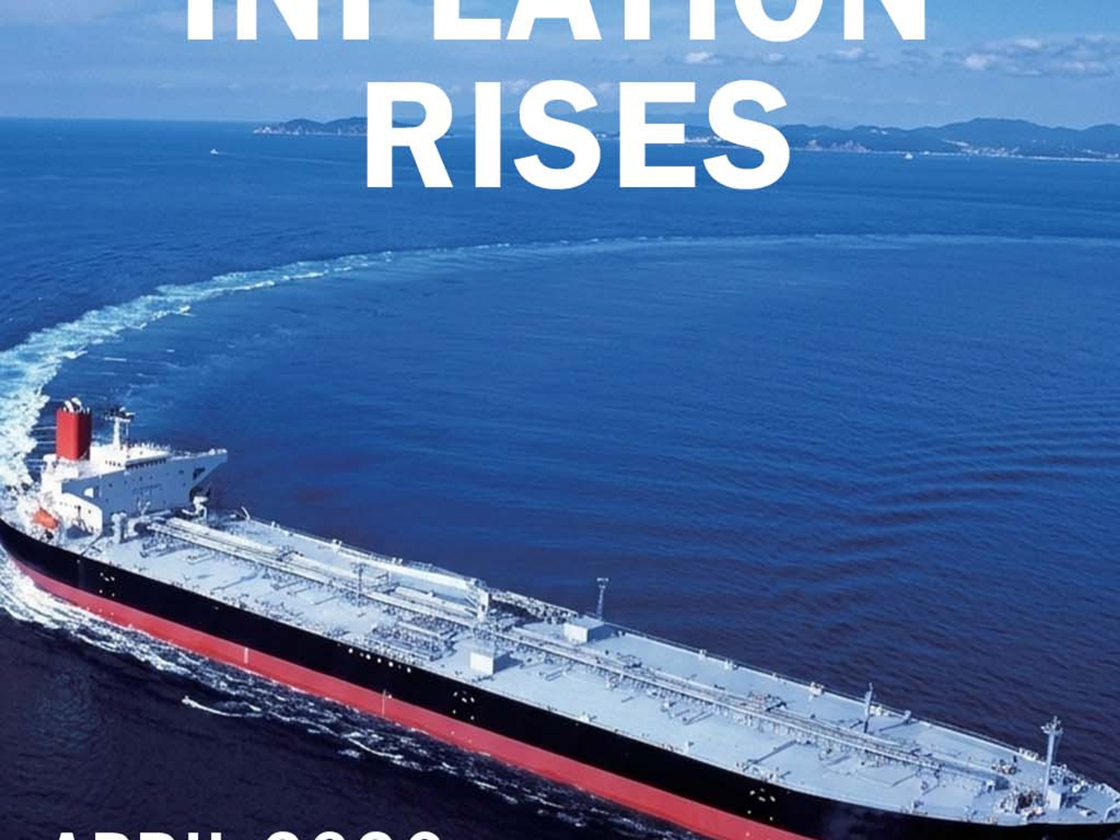 Magazine cover for HamQadam titled "INFLATION RISES" featuring an oil tanker on blue water, dated April 2026.