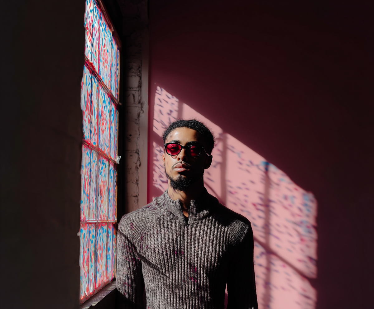 Urban portrait with pink lighting