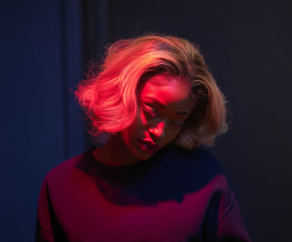 Portrait with red and blue lighting