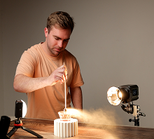 Portrait with red and blue lighting