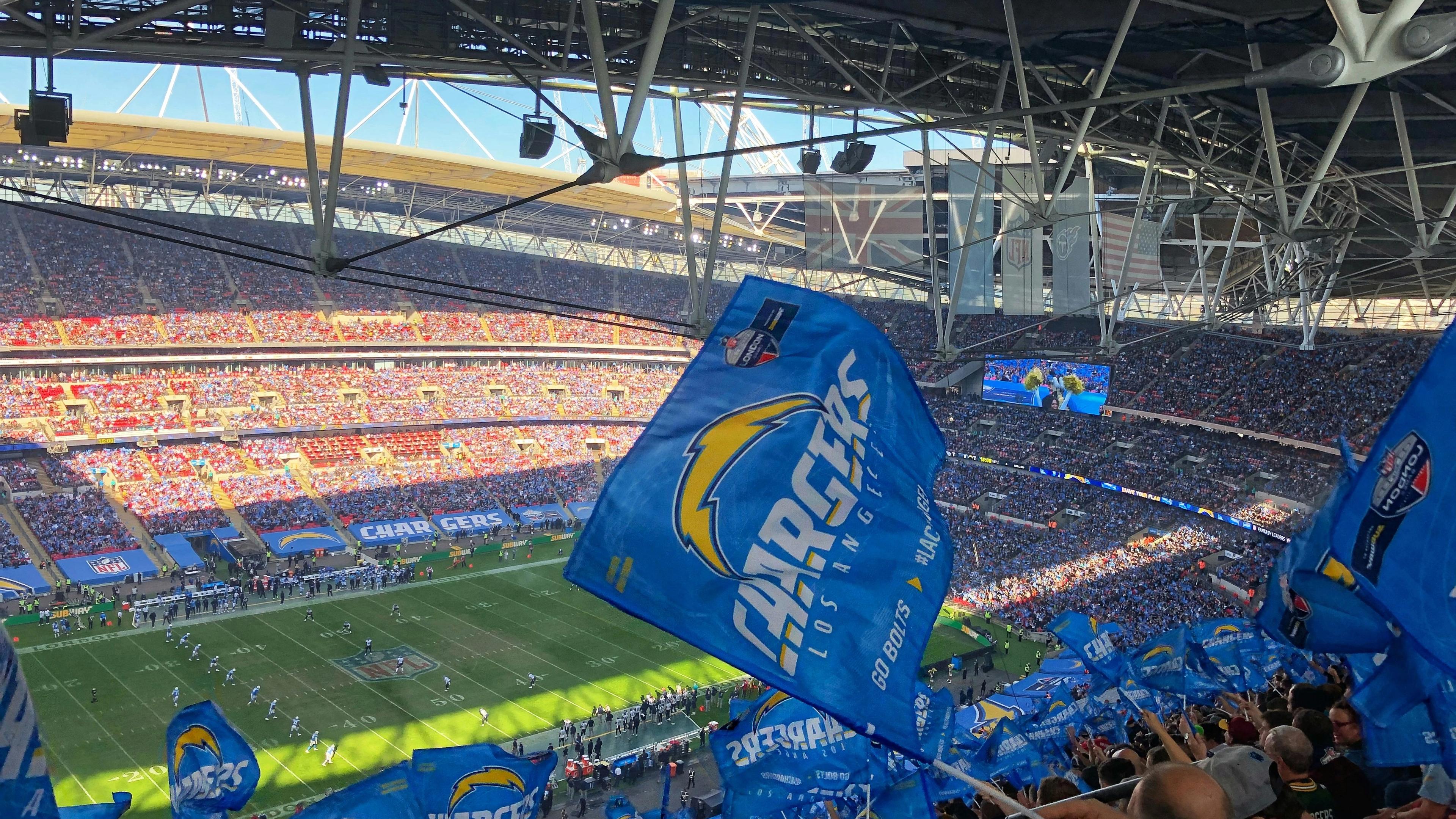 Los Angeles Chargers waving flags