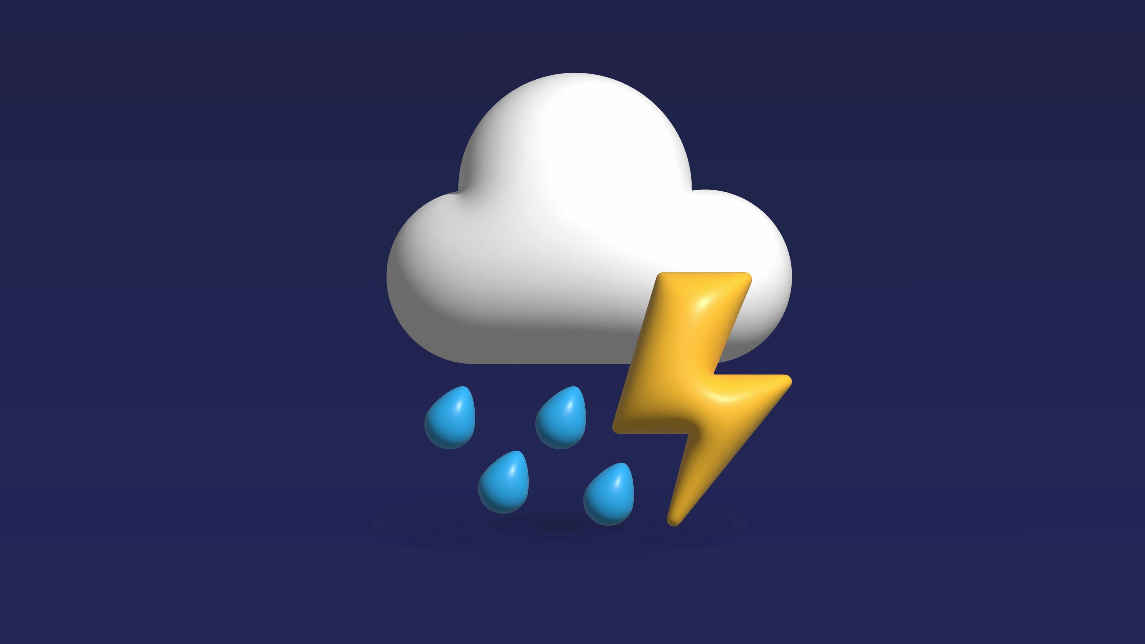 A cloud with a thunder and rain coming out of it