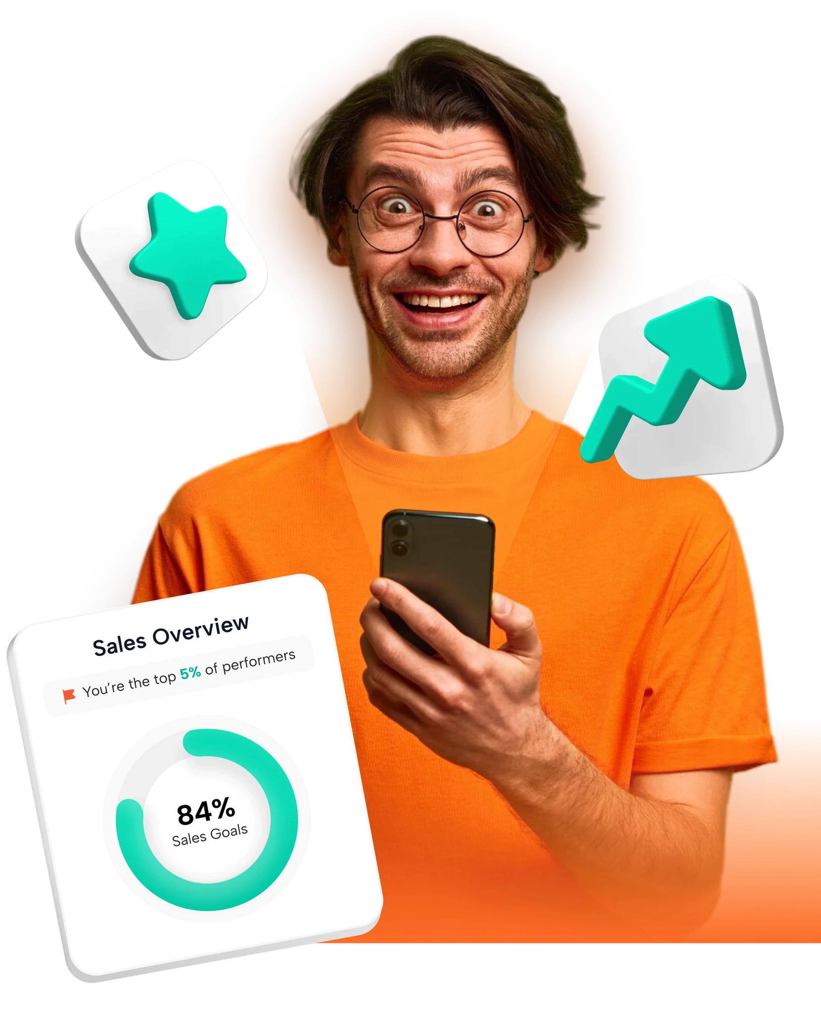 Happy customer with sales overview