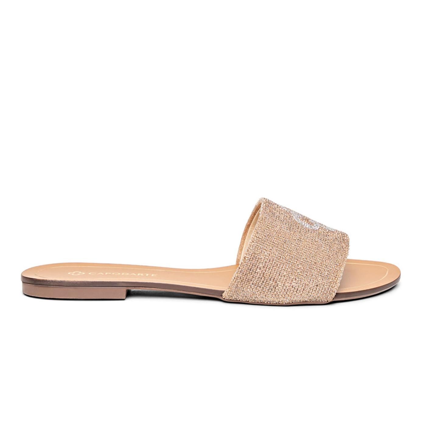 SANDALIA 4018992 tec.malha ouro /logo cristal