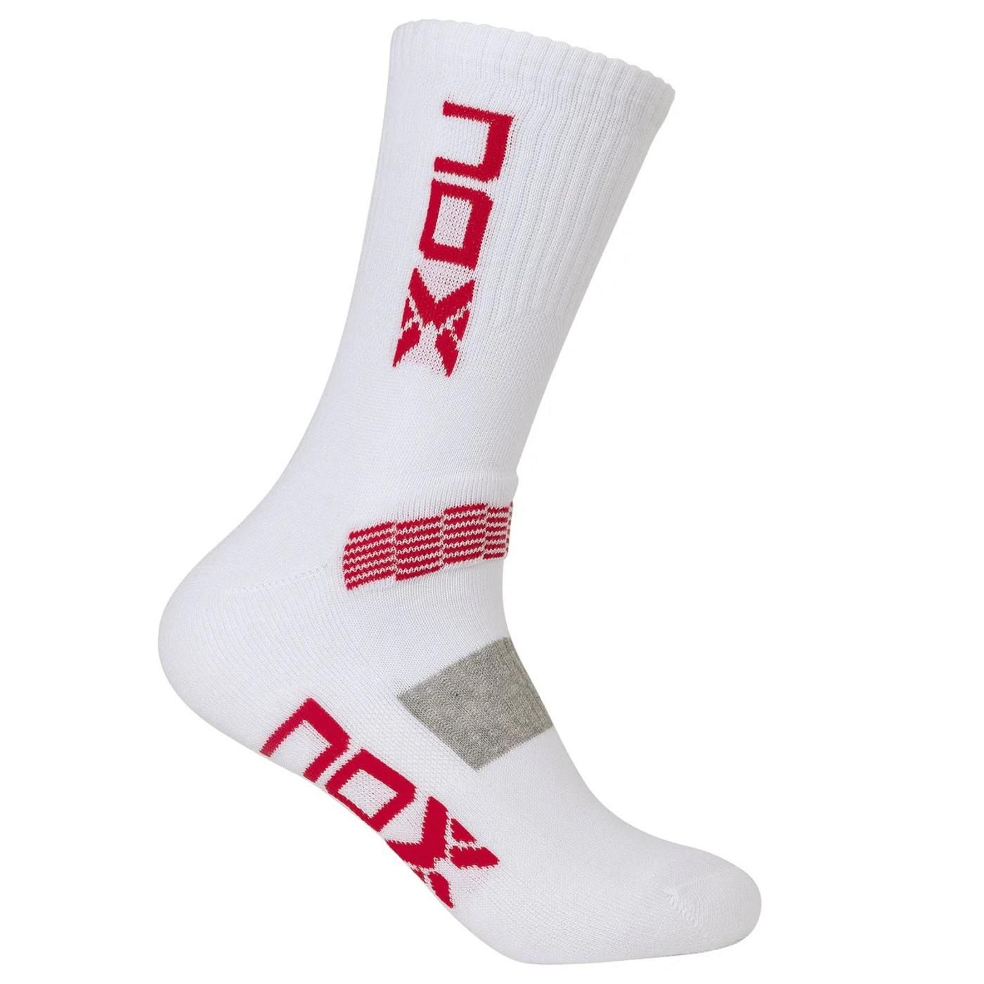 CALCETINES TÉCNICOS MEDIA CAÑA NOX BLANCO LOGO ROJO 