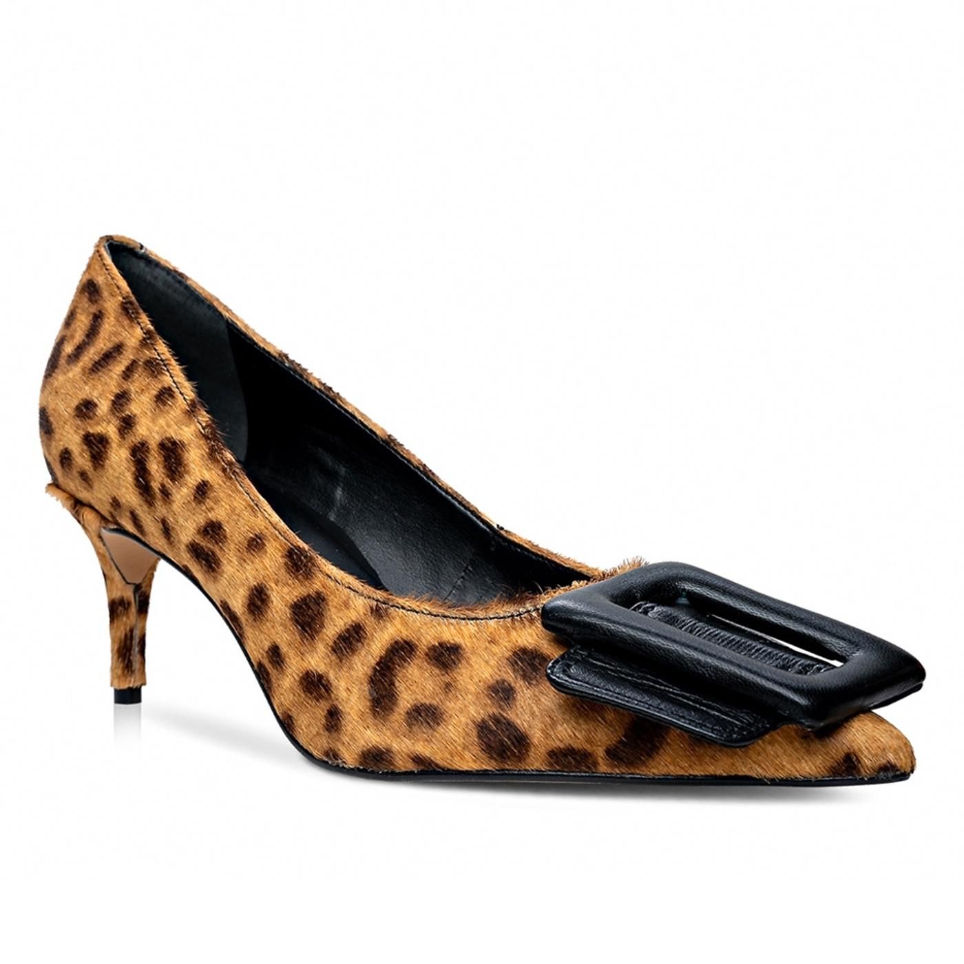 Zapato Tacon 439006 pelo new leopard/mestiço - camel/black