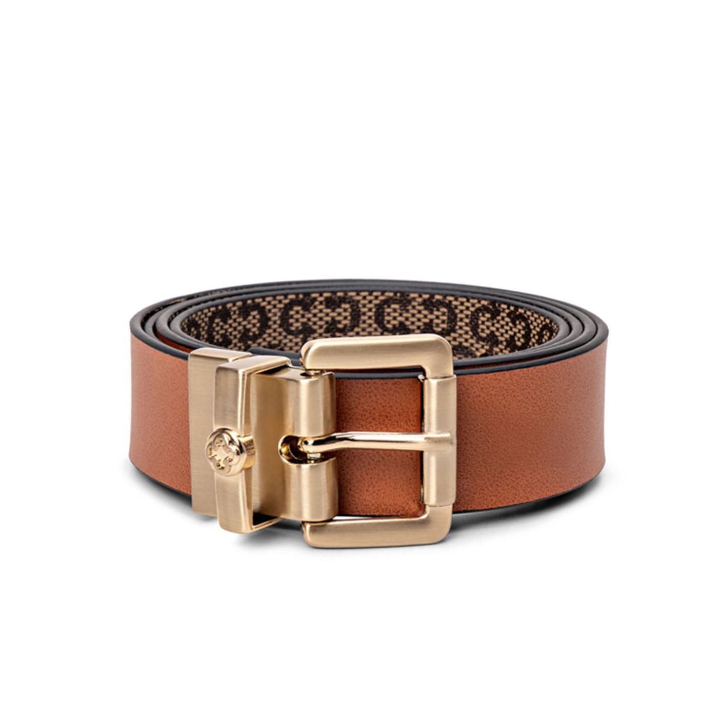 CINTURON 492315 monograma bege / soft finire1.0 - caimi camel / banho ouro claroescovado