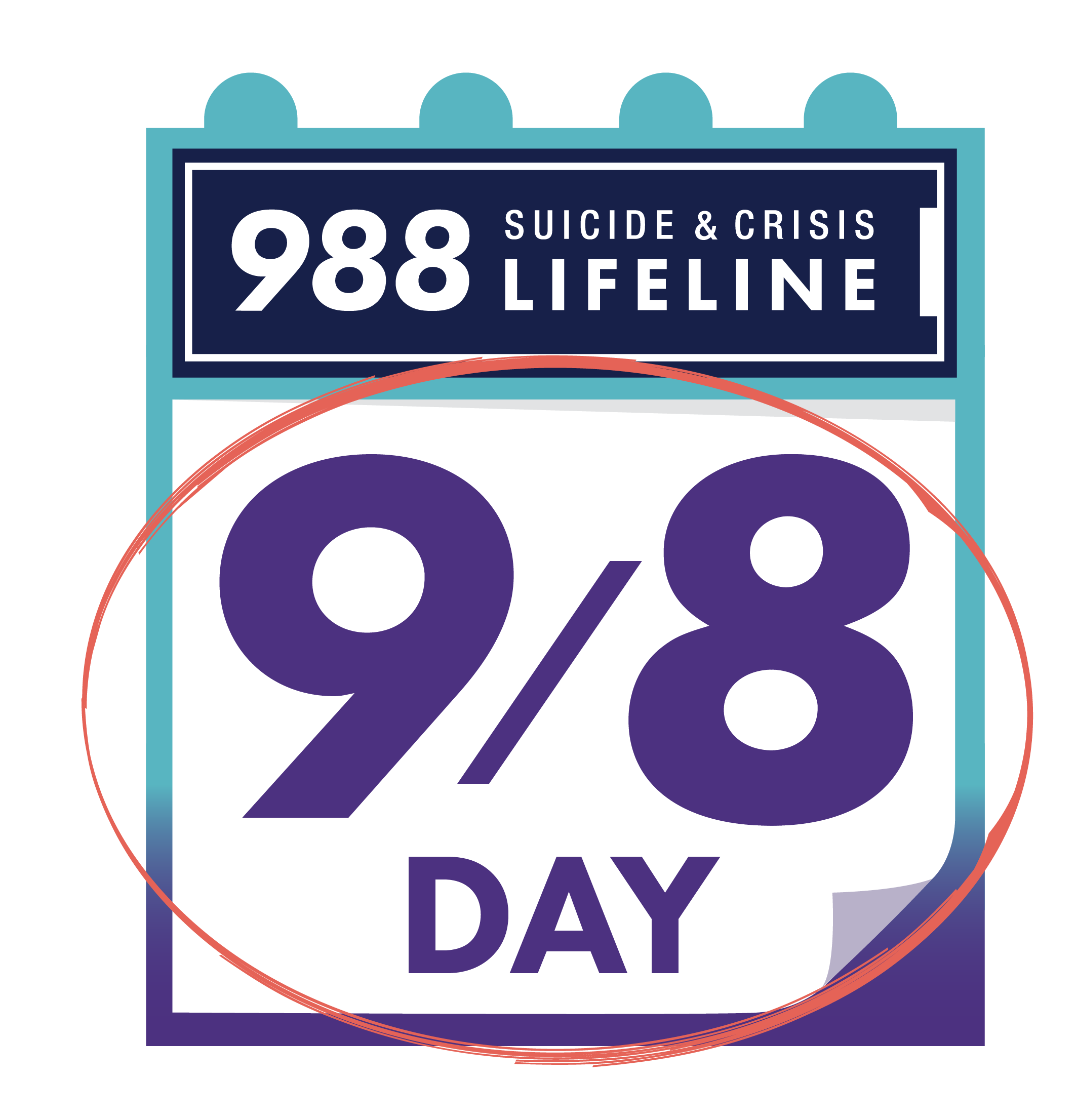 9/8 Day circled on calendar, with the 988 Suicide & Crisis Lifeline logo