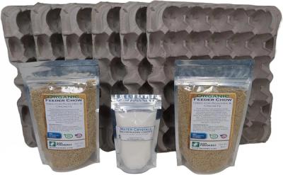 Dubia Roach Colony Starter Kit, 1Lb Organic Feeder Insect Gut Loading Chow, Water Crystals, 6 Egg Flats, for Breeding Insects, Cricket Alternative
