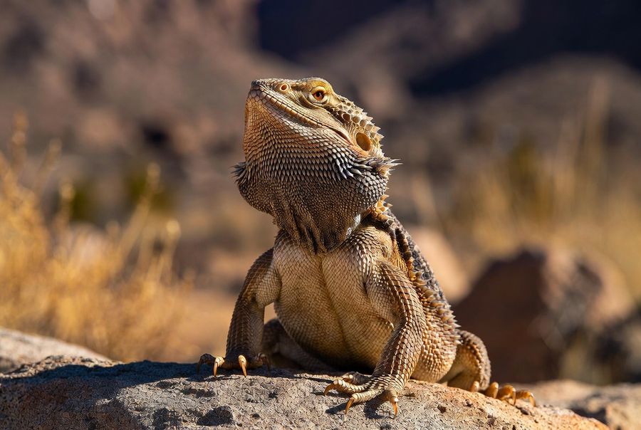 beautiful basking bearded dragon