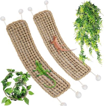 2Pcs Large Bearded Dragon Hammock, Lizard Lounger Natural Seagrass Fiber Hammocks