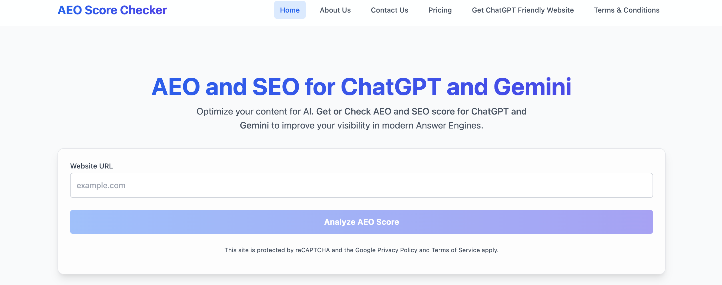 Screenshot of AEO Score Checker