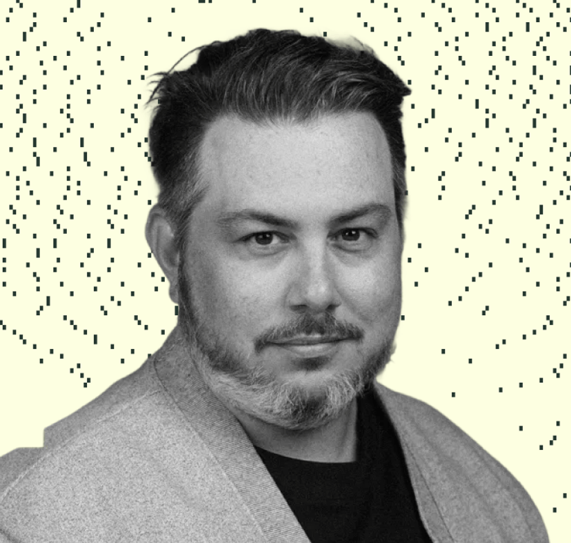 a black and white photo of Matthew Panzarino