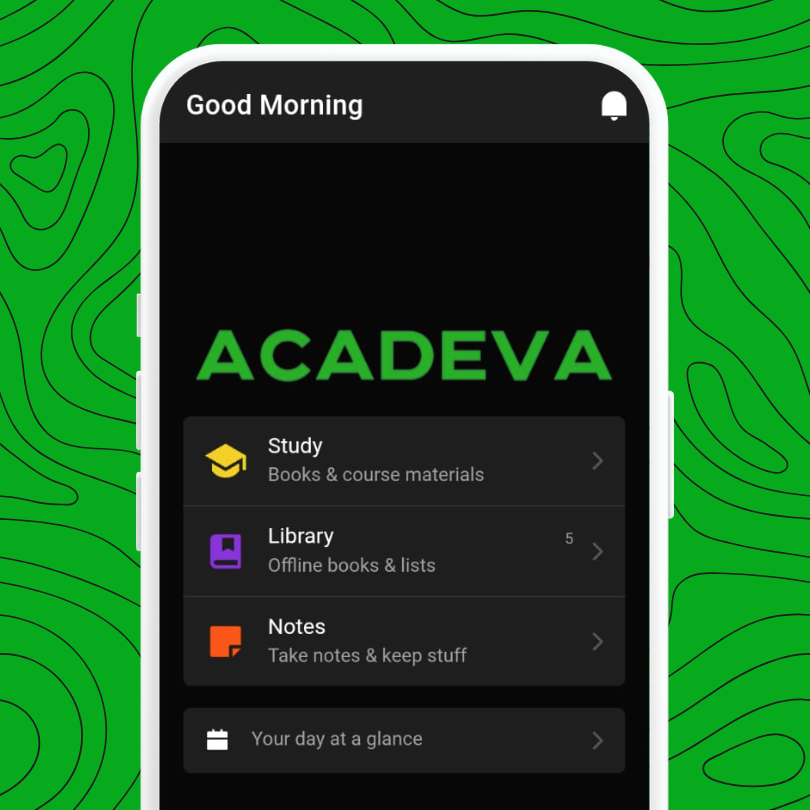 Acadeva's home screen