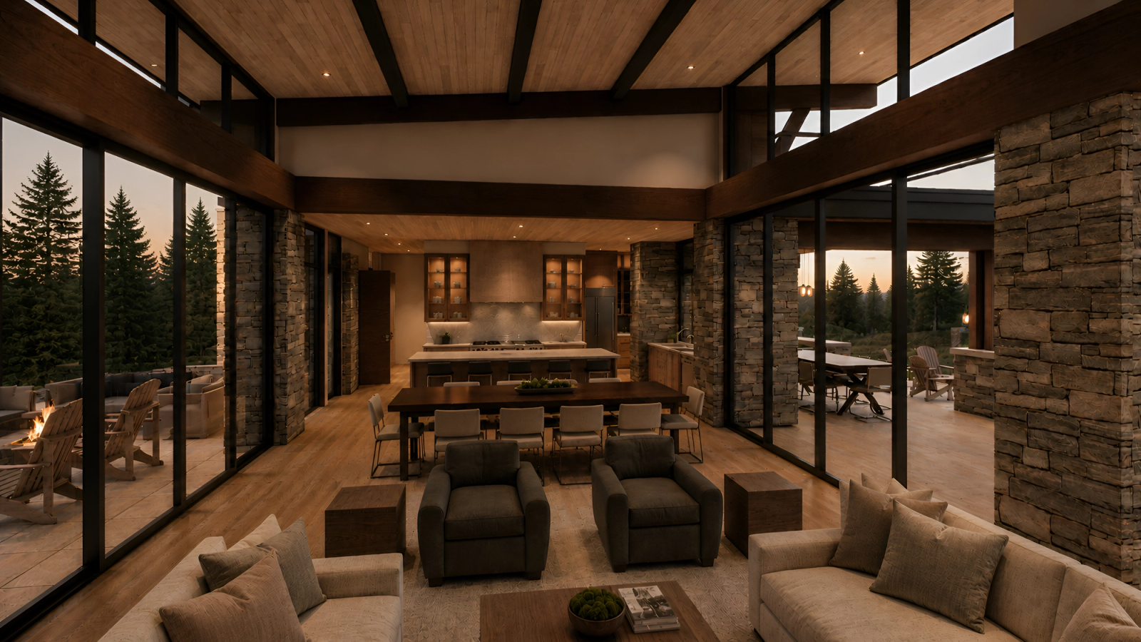 west coast post and beam great room