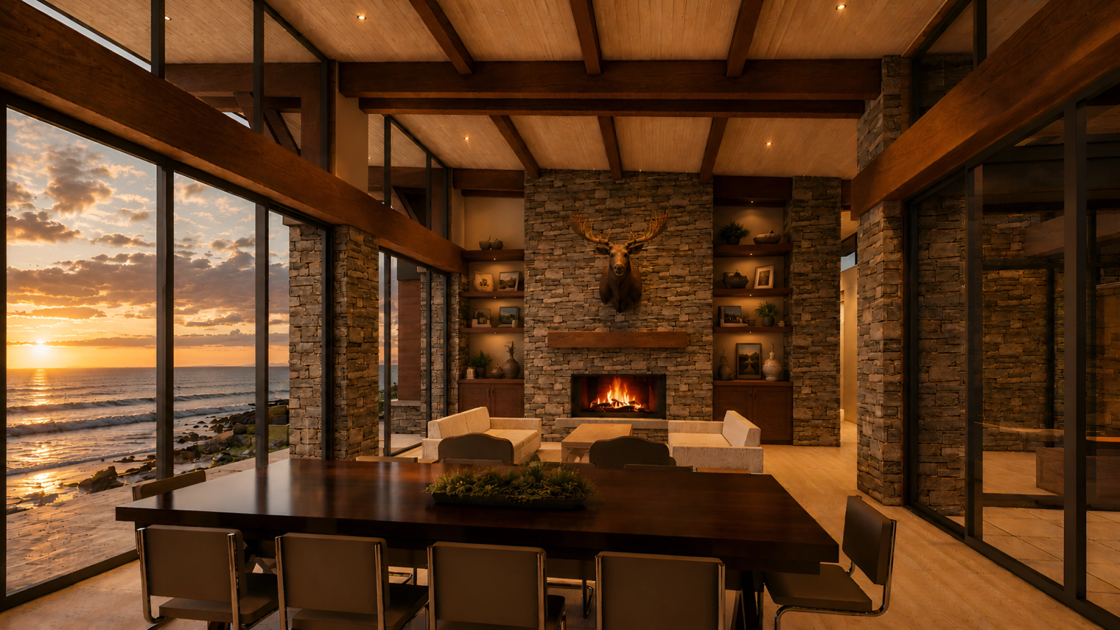 west coast post and beam great room