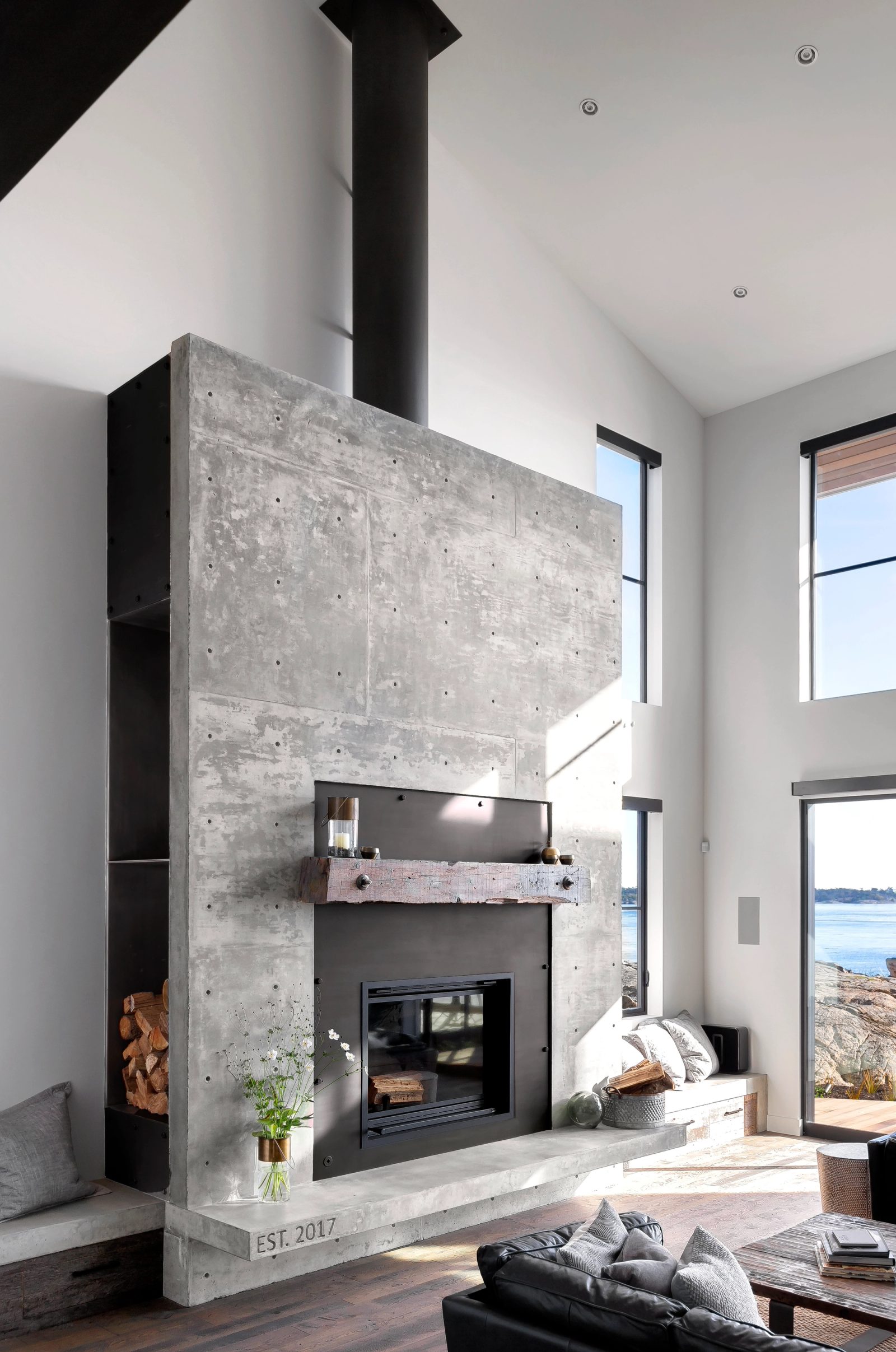 Fireplace detail and the wine room