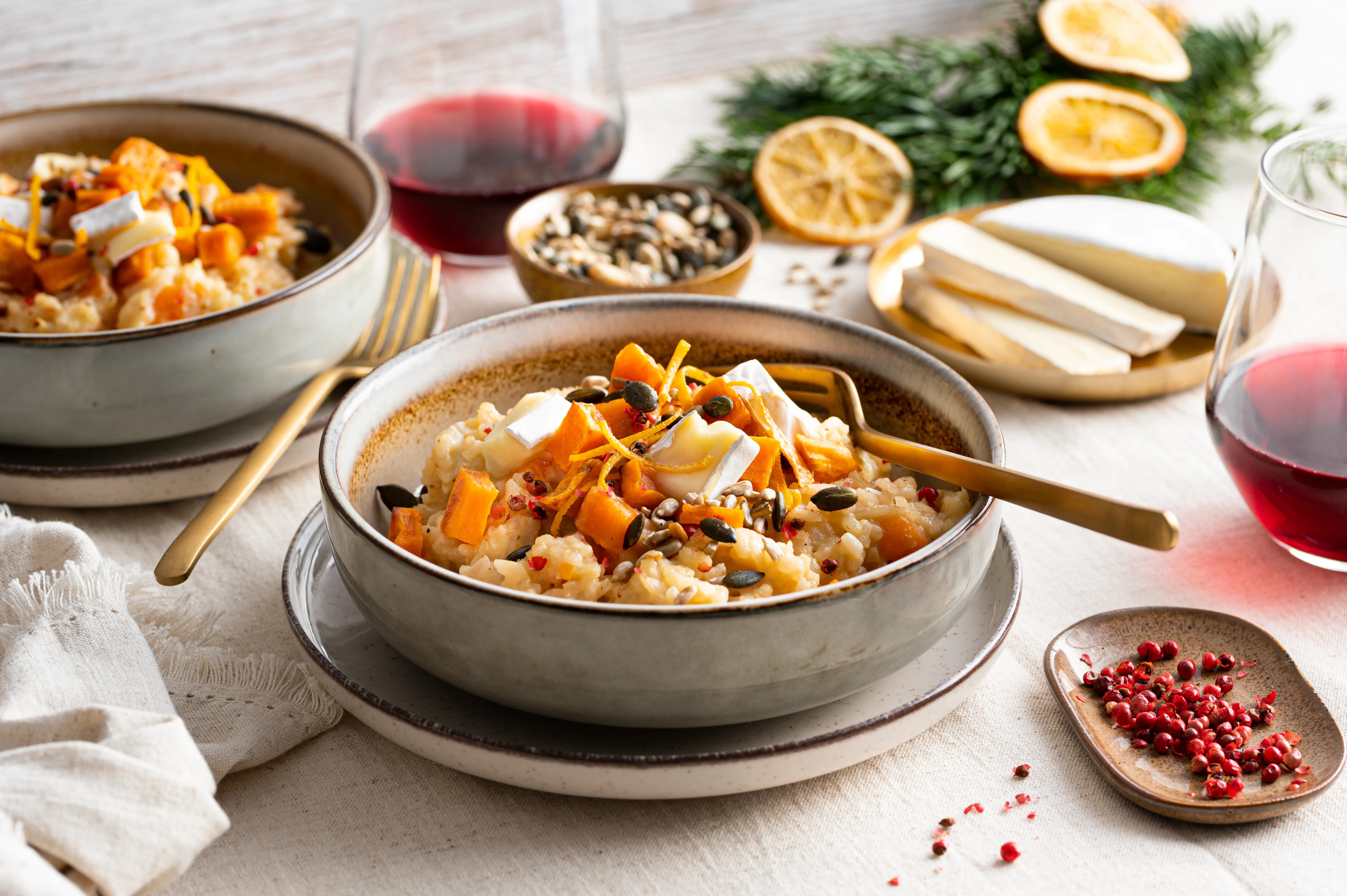 Orangen-Risotto mit Striegistaler Zwerge Camembert und Süßkartoffel