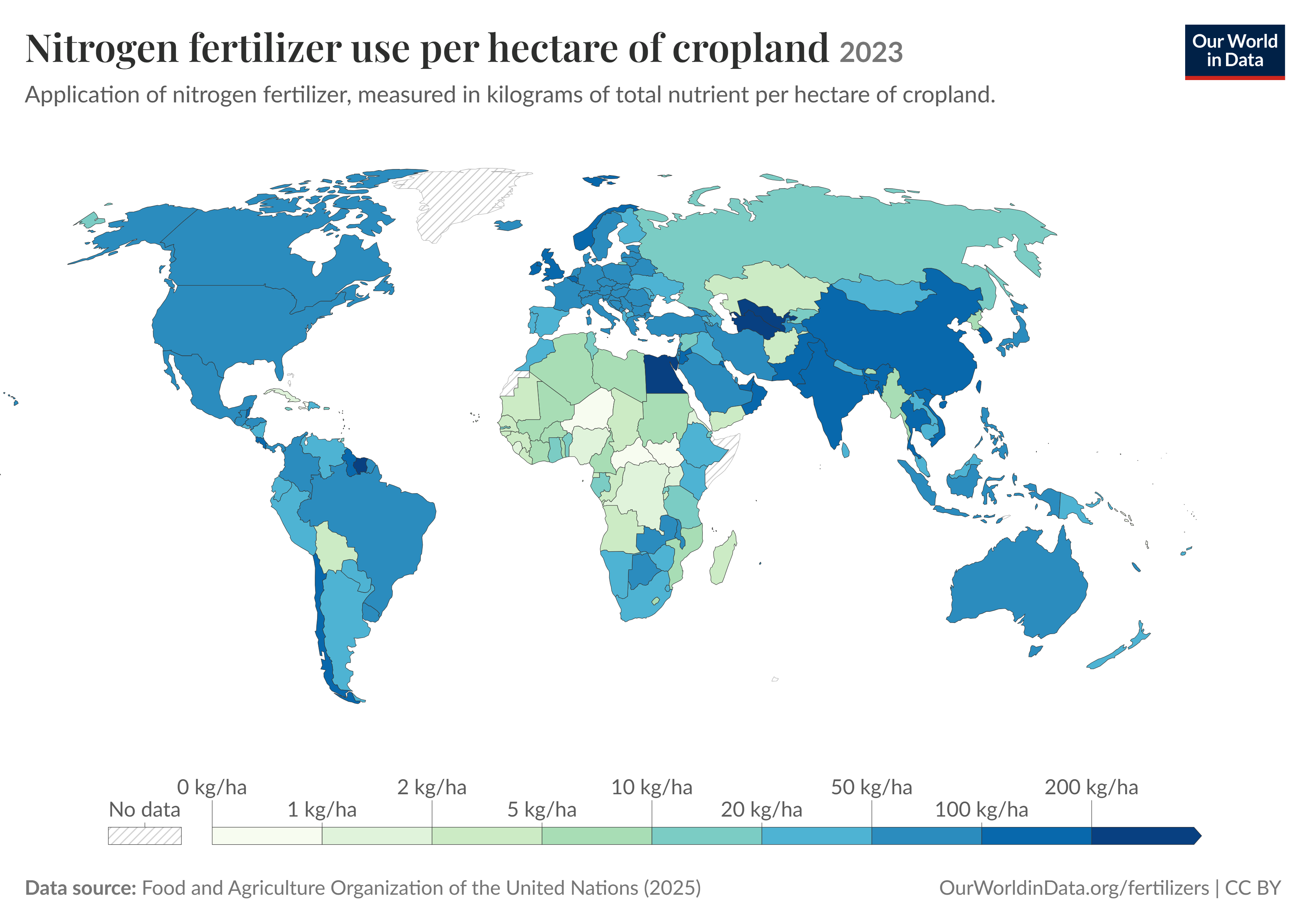 Nitrogen Fertilizer Use Per Hectare of Cropland 2023