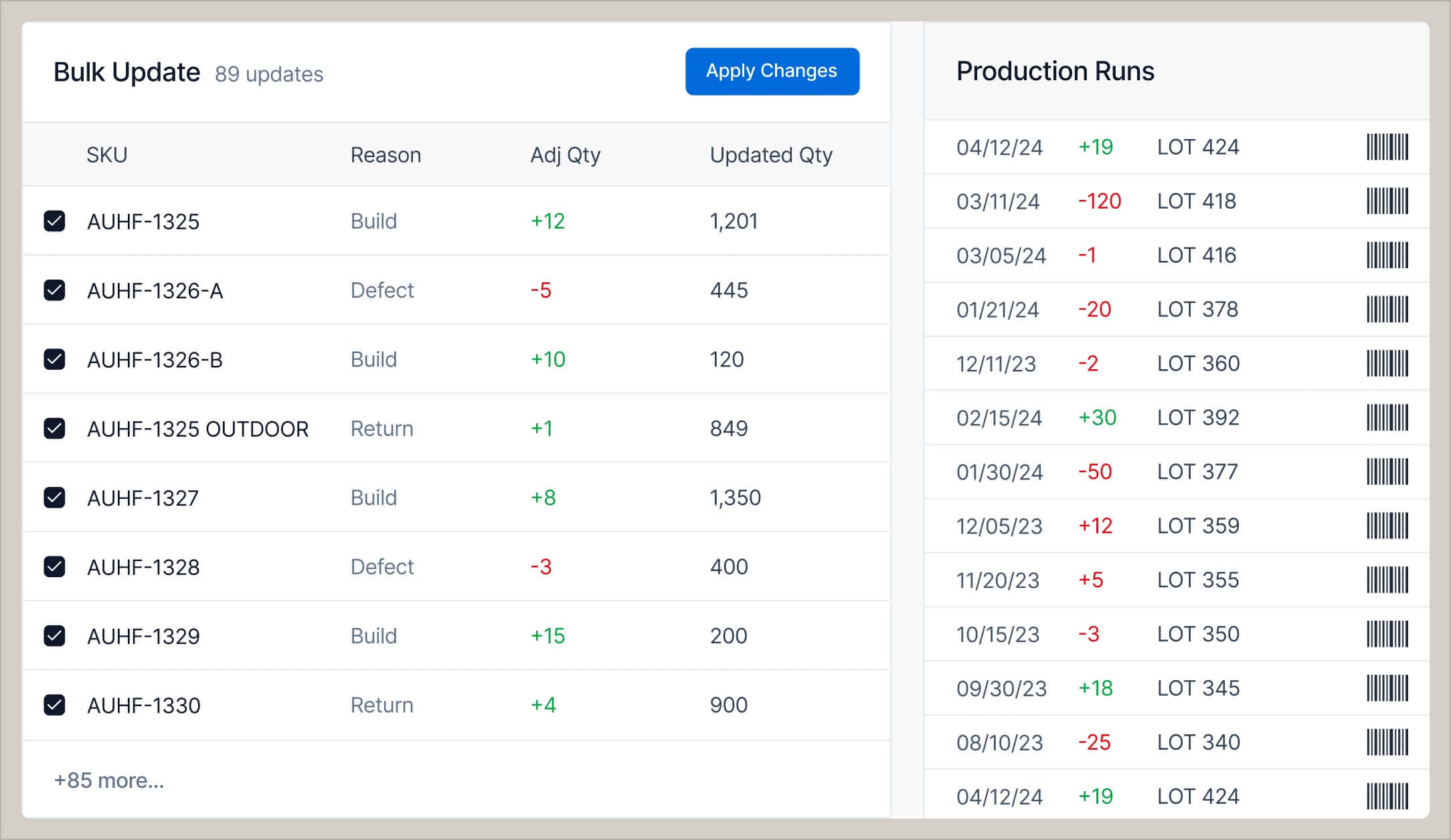 Connect production with procurement and inventory