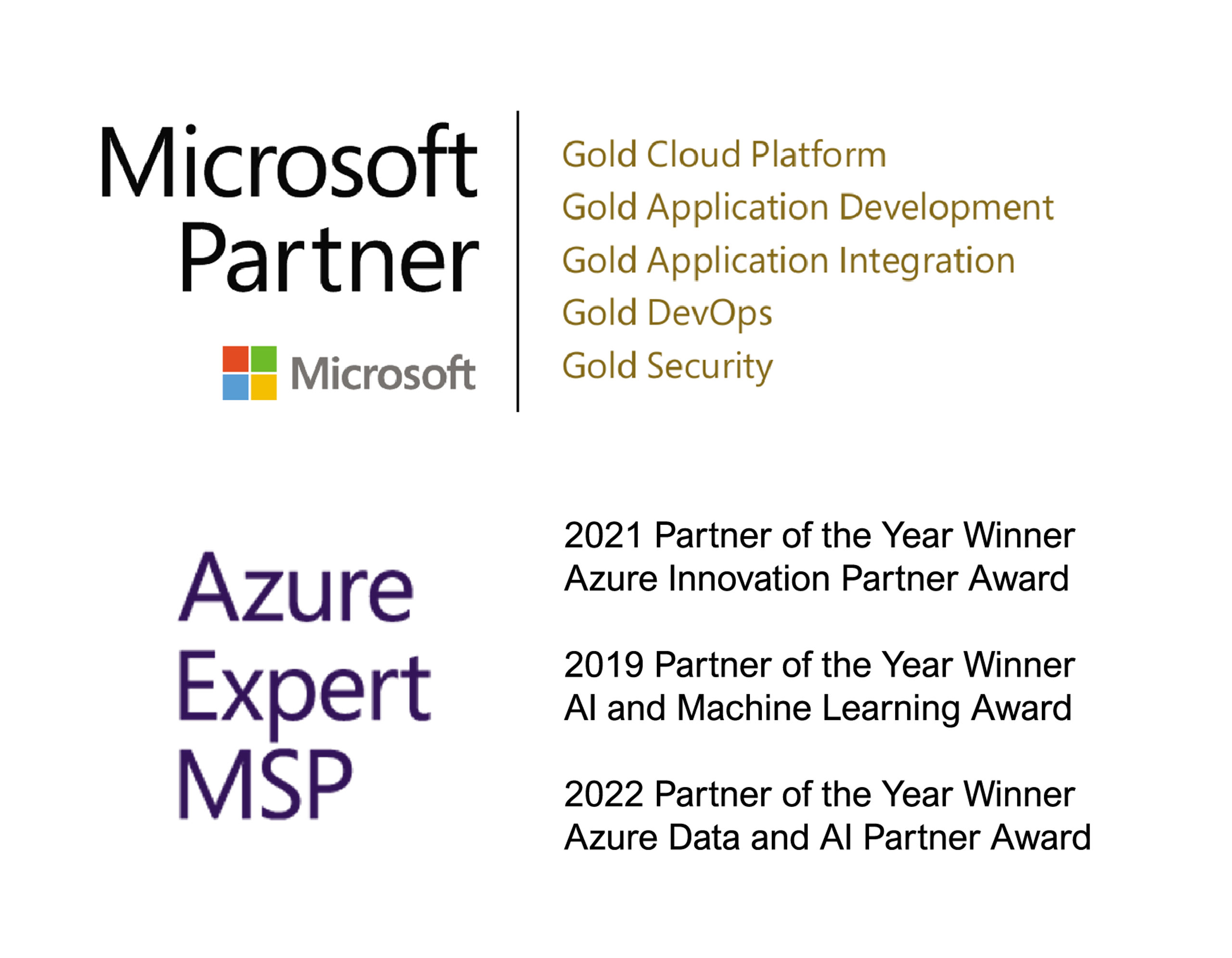 Microsoft gold partner + partner of the year 2019, 2021 of 2022