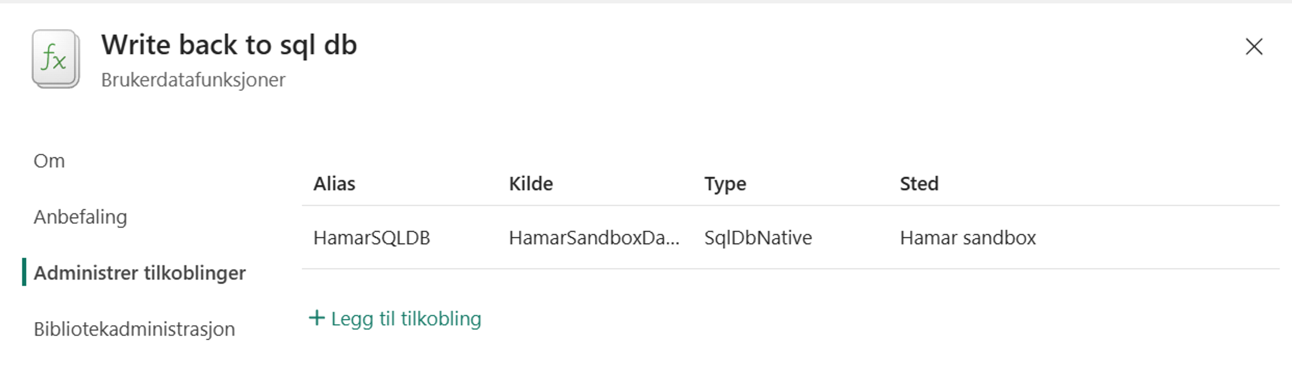 Skjermbilde administrer tilkoblinger i brukerdatafunksjoner